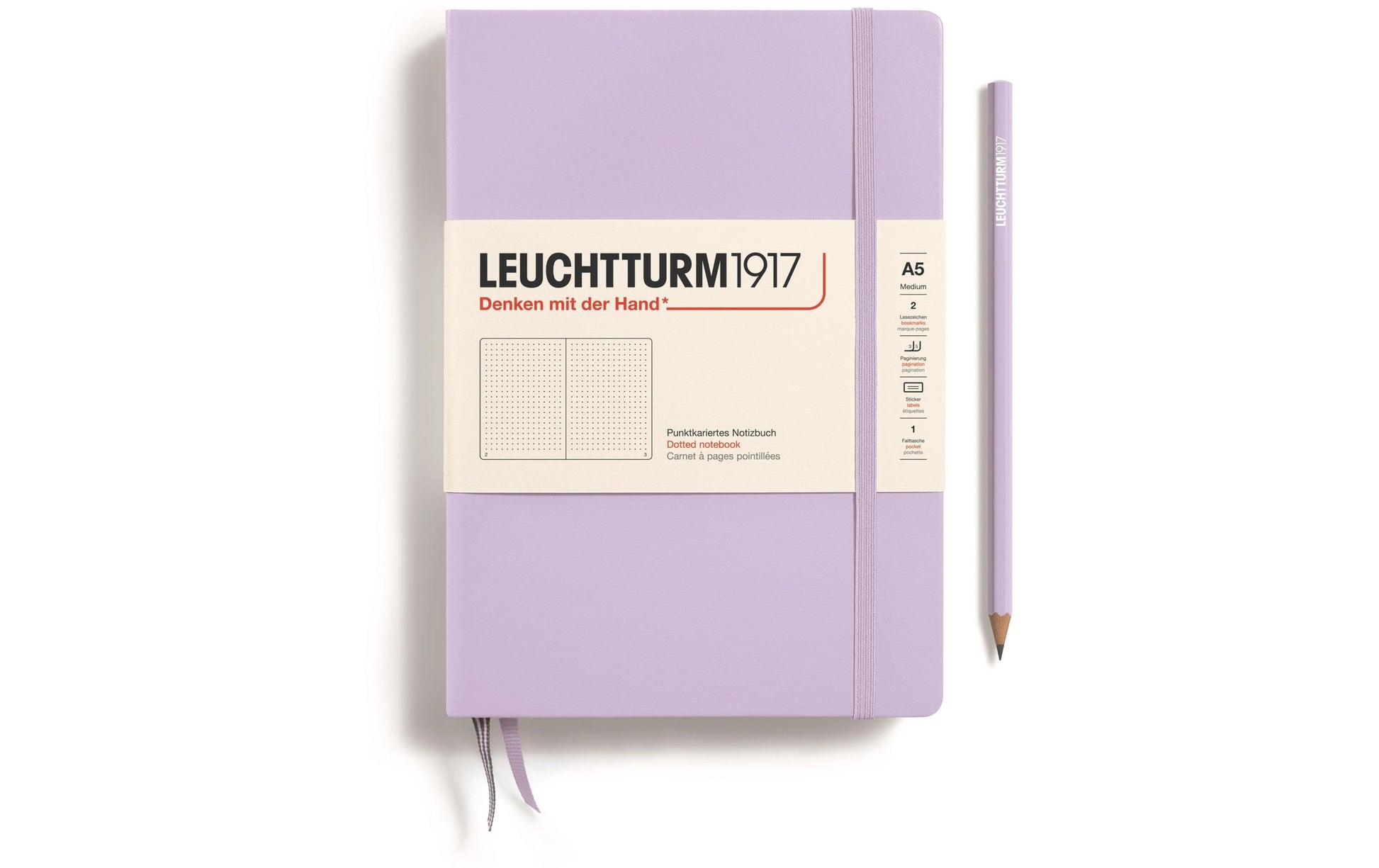 Leuchtturm Notizbuch – A5 – 251 Seiten – 80 g/m² – Hardcover, Gummiband, Einstecktasche, lila, FSC
