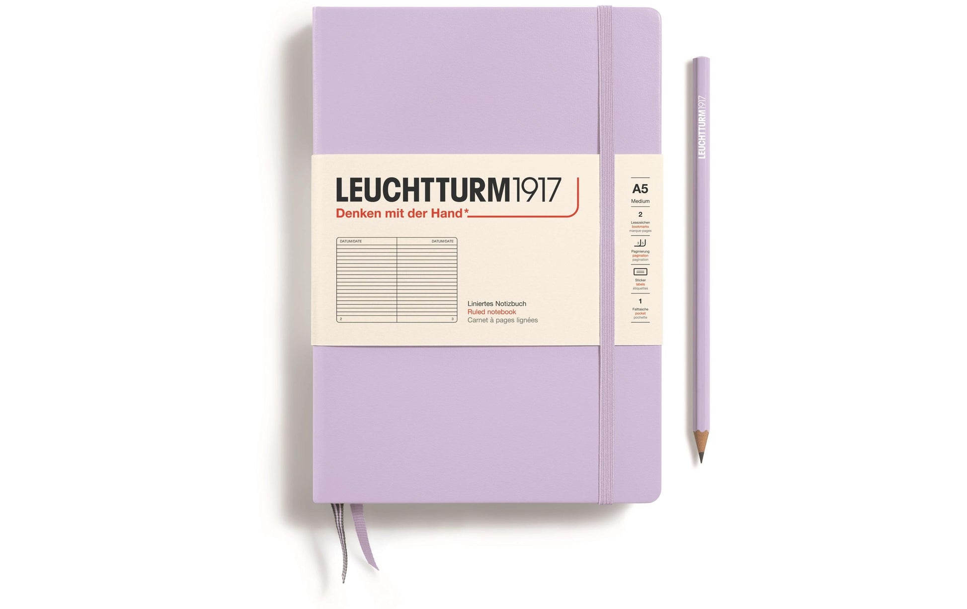 Leuchtturm Notizbuch – A5 – 251 Seiten – 80 g/m² – Hardcover, Gummiband, Einstecktasche, Lila, FSC