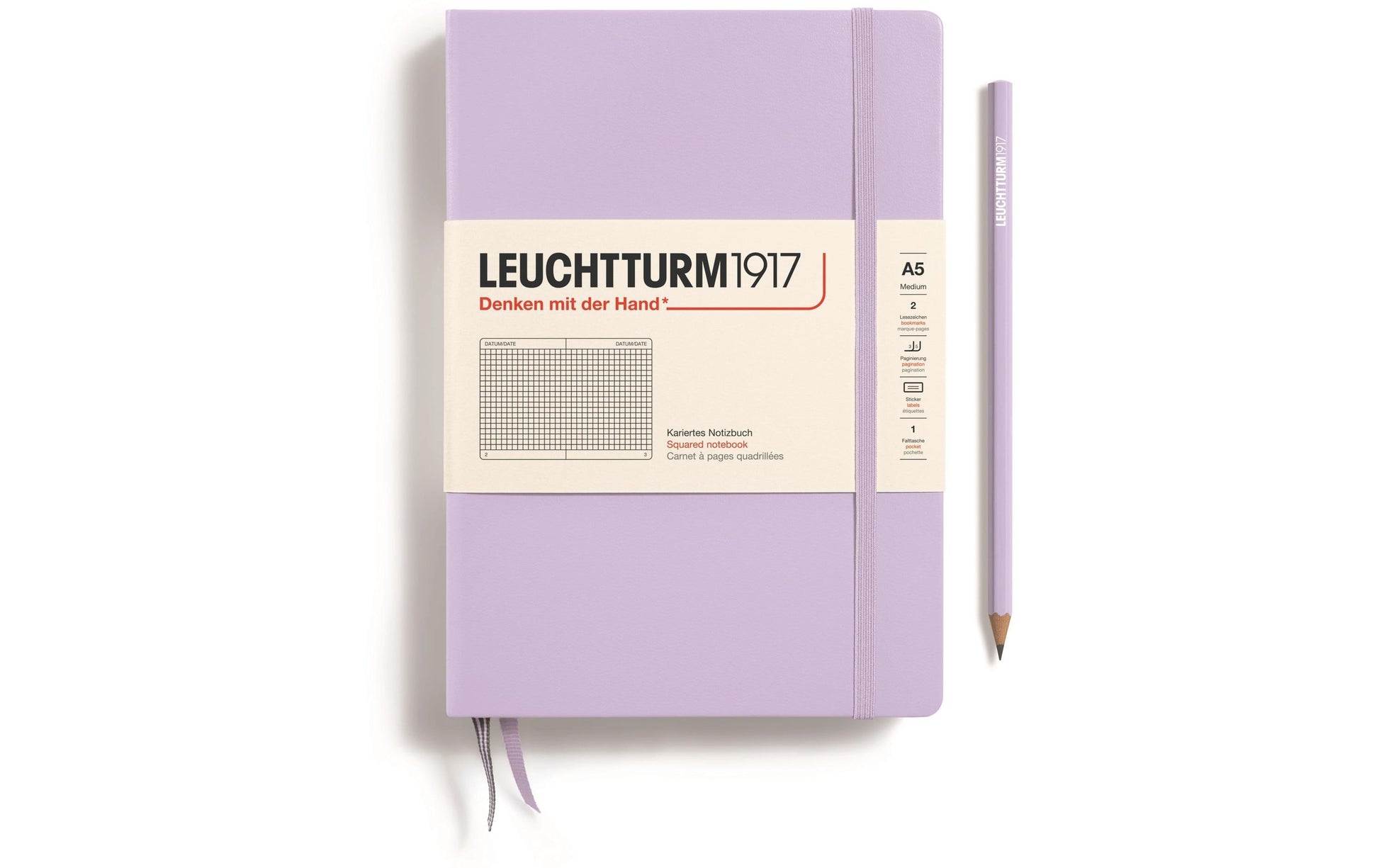 Leuchtturm Notizbuch – A5 – 251 Seiten – 80 g/m² – Hardcover, Gummiband, Einstecktasche, Lila, FSC