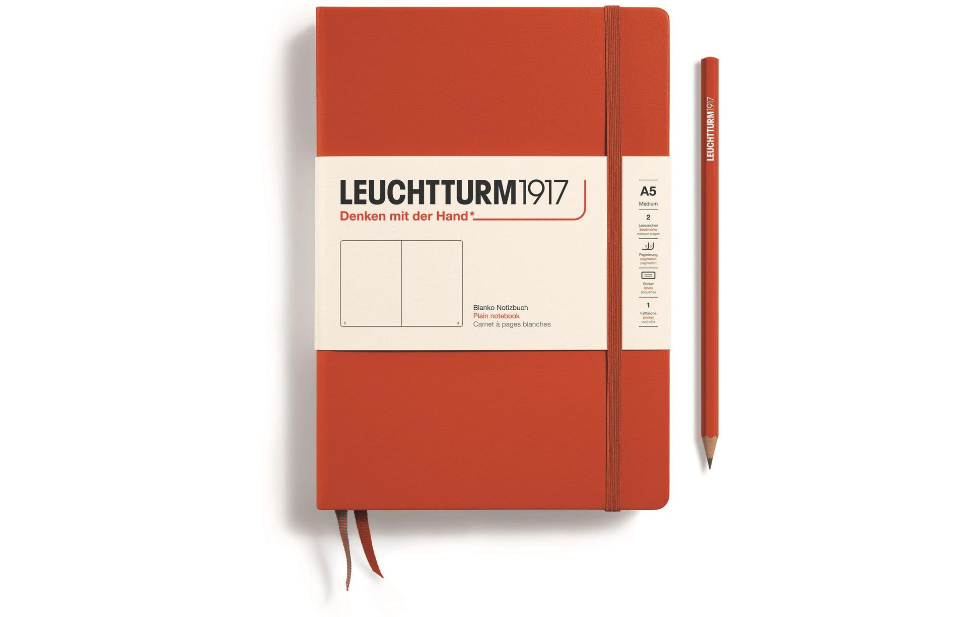 Leuchtturm Notizbuch, A5, blanko, Fadenheftung, Hardcover, 251 Seiten – rot