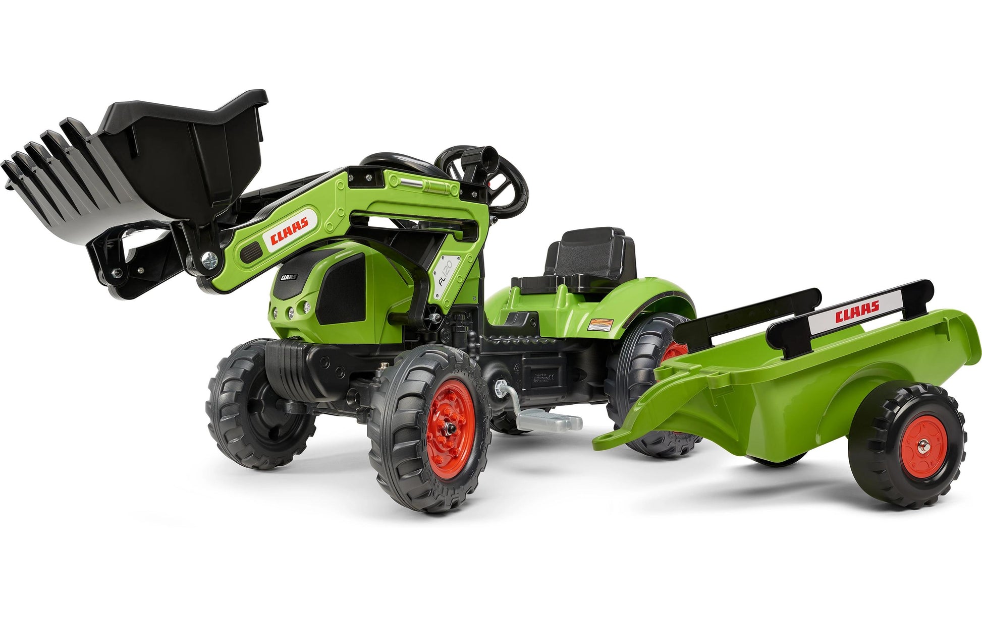 Falk Claas 2040AM Aufsitztraktor – mit Anhänger – 162 × 53 × 42 cm – ab 2 Jahren – Kunststoff – schwarz/grün