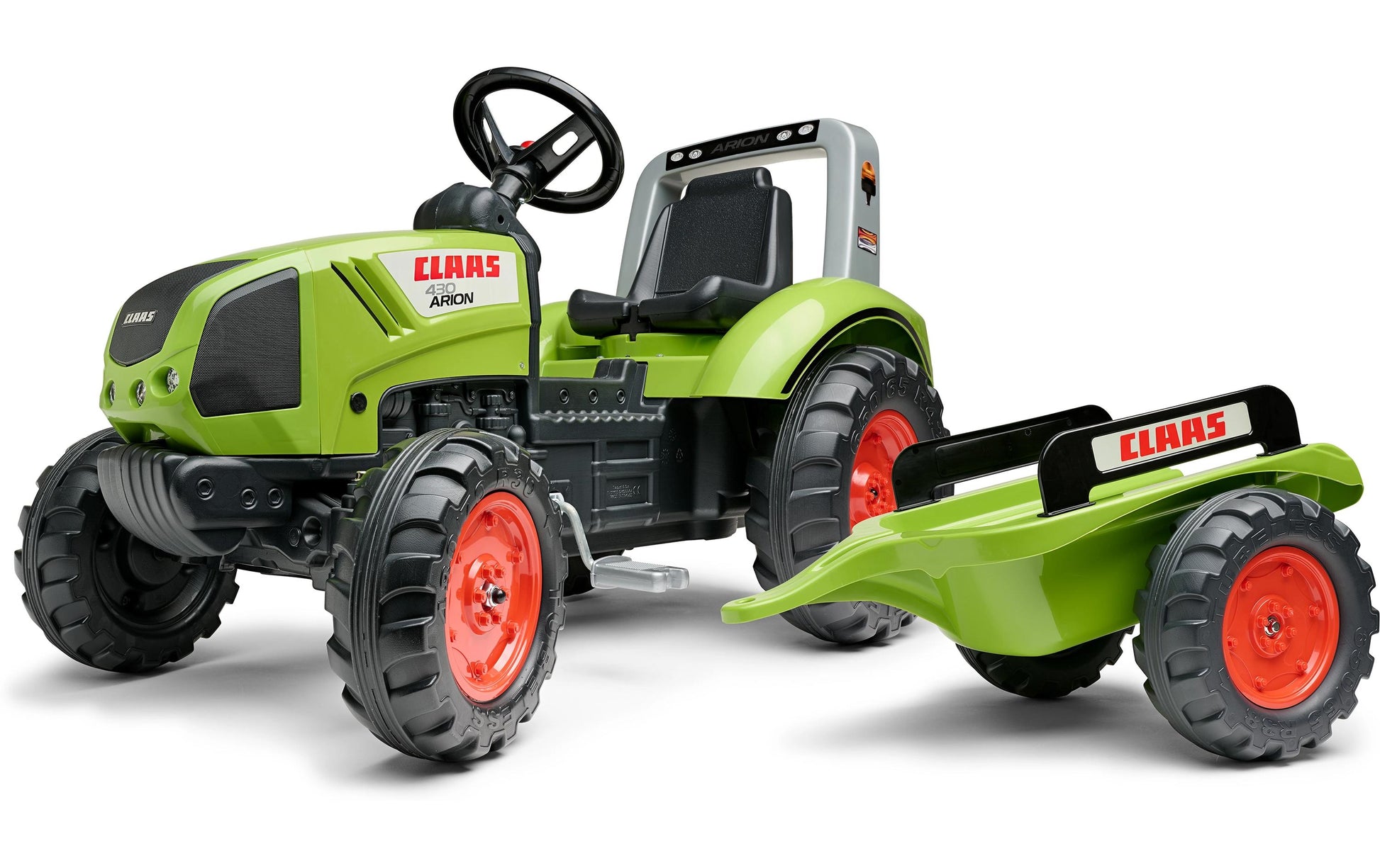 Falk Aufsitztraktor mit Anhänger – 53 × 66 × 161 cm – 50 kg Traglast – ab 3 J. – Kunststoff – Schwarz/Grün