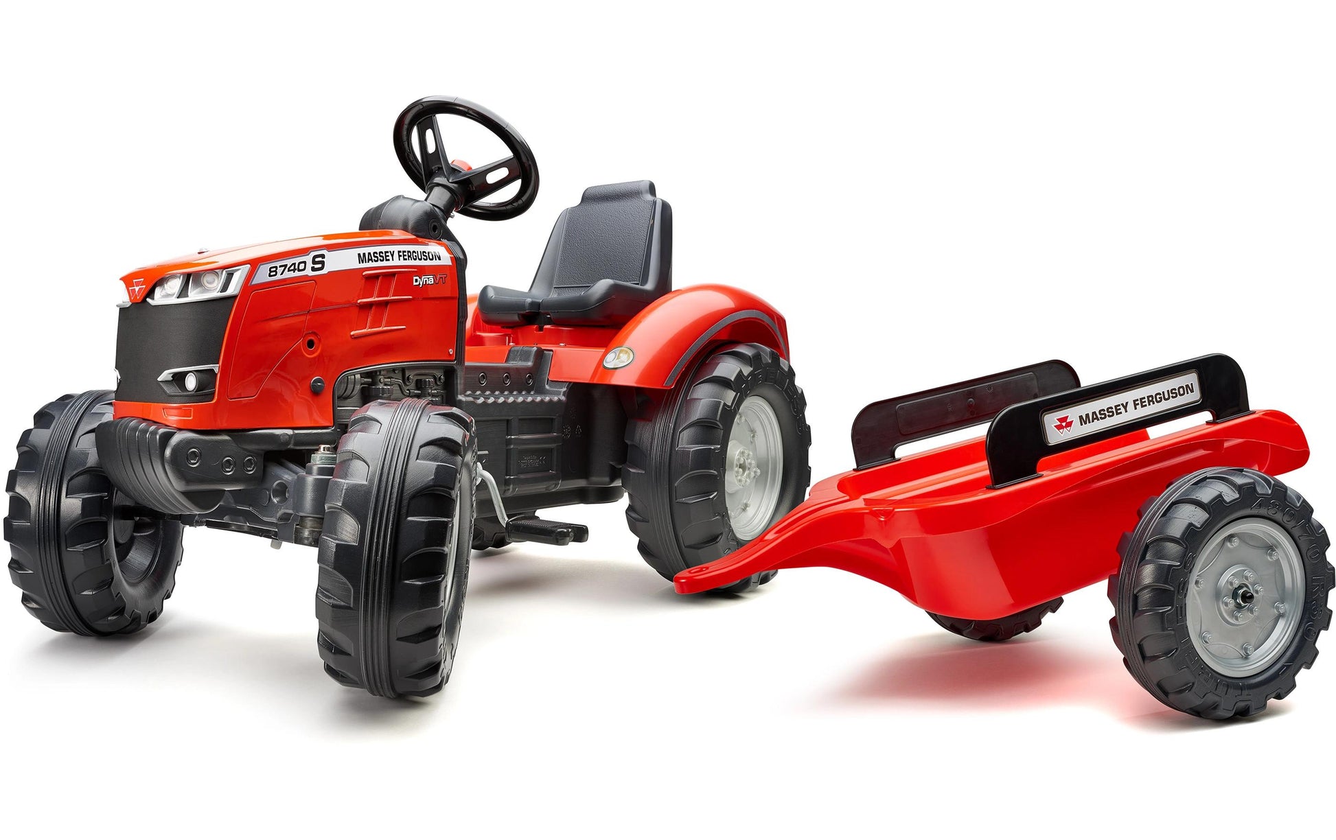 Falk Aufsitztraktor mit Anhänger – 58 × 66 × 162 cm – Kunststoff, schwarz/rot – ab 3 J.