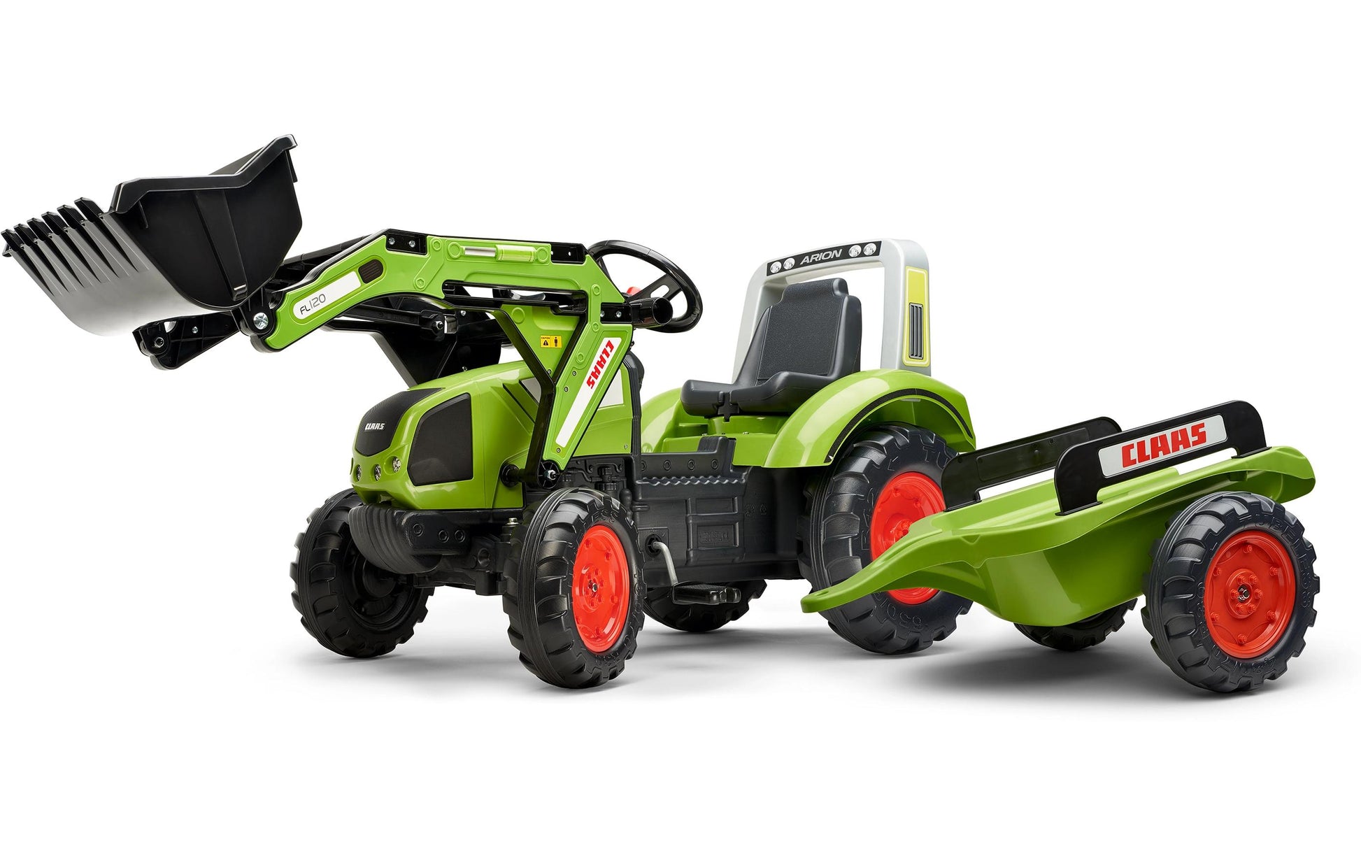 Falk Claas 1040AM Aufsitzauto mit Anhänger – 53 × 66 × 192 cm – ab 3 J. – Kunststoff, schwarz/grün