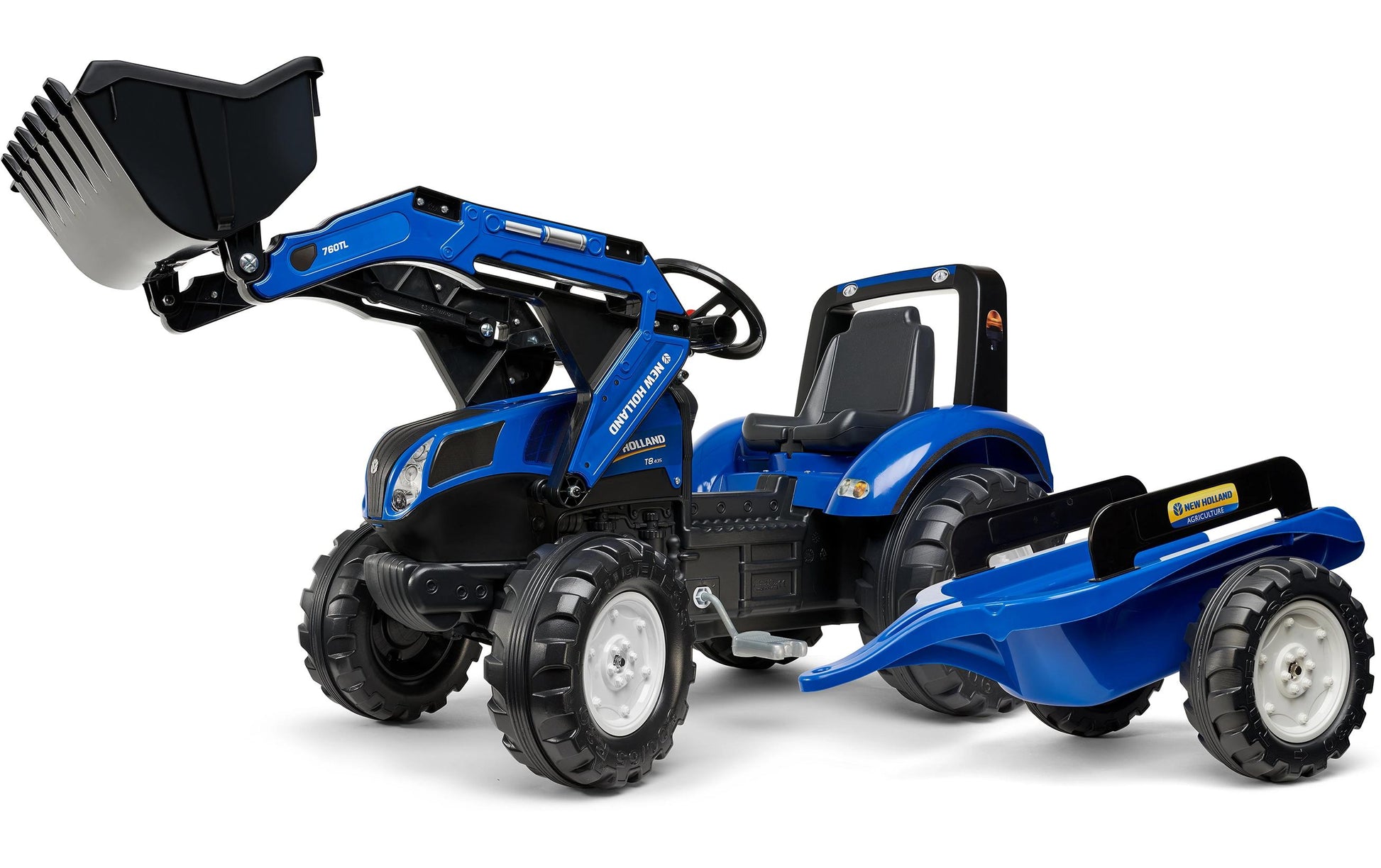 Falk Aufsitztraktor New Holland – mit Anhängerkupplung, bis 50 kg – 54 × 66 × 195 cm – ab 3 J. – Kunststoff