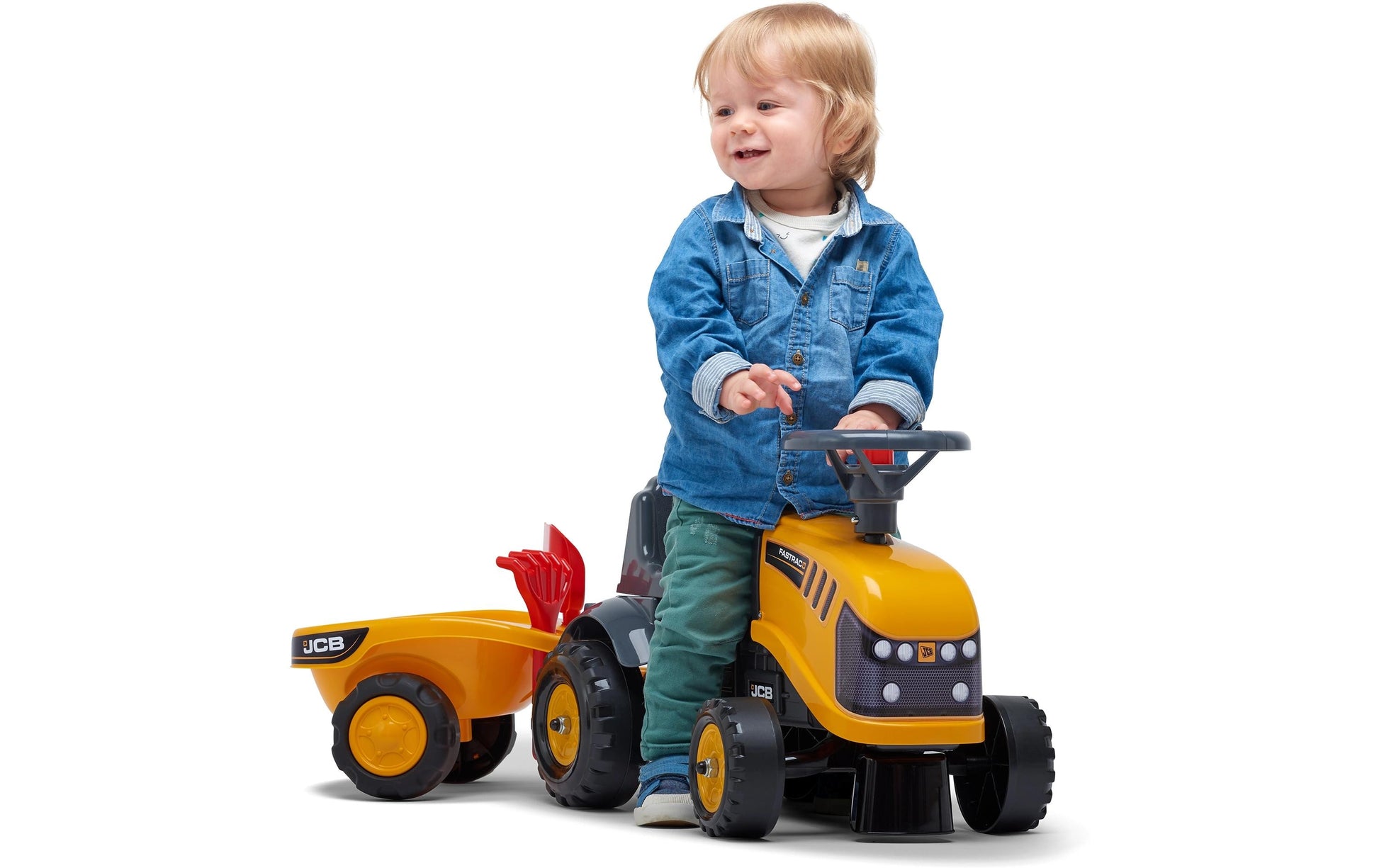 Falk 215C Aufsitztraktor mit Anhänger – 91,0 × 37,0 × 34,0 cm – gelb/schwarz – ab 1 Jahr