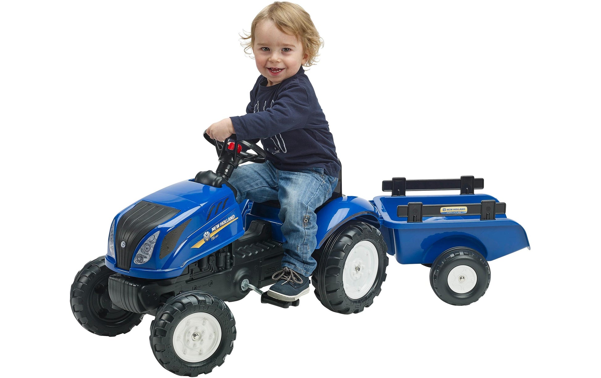 Falk 3080AB Traktor mit Anhänger – 132,0 × 53,0 × 42,0 cm – Kunststoff/Stahl – ab 2 J. – blau