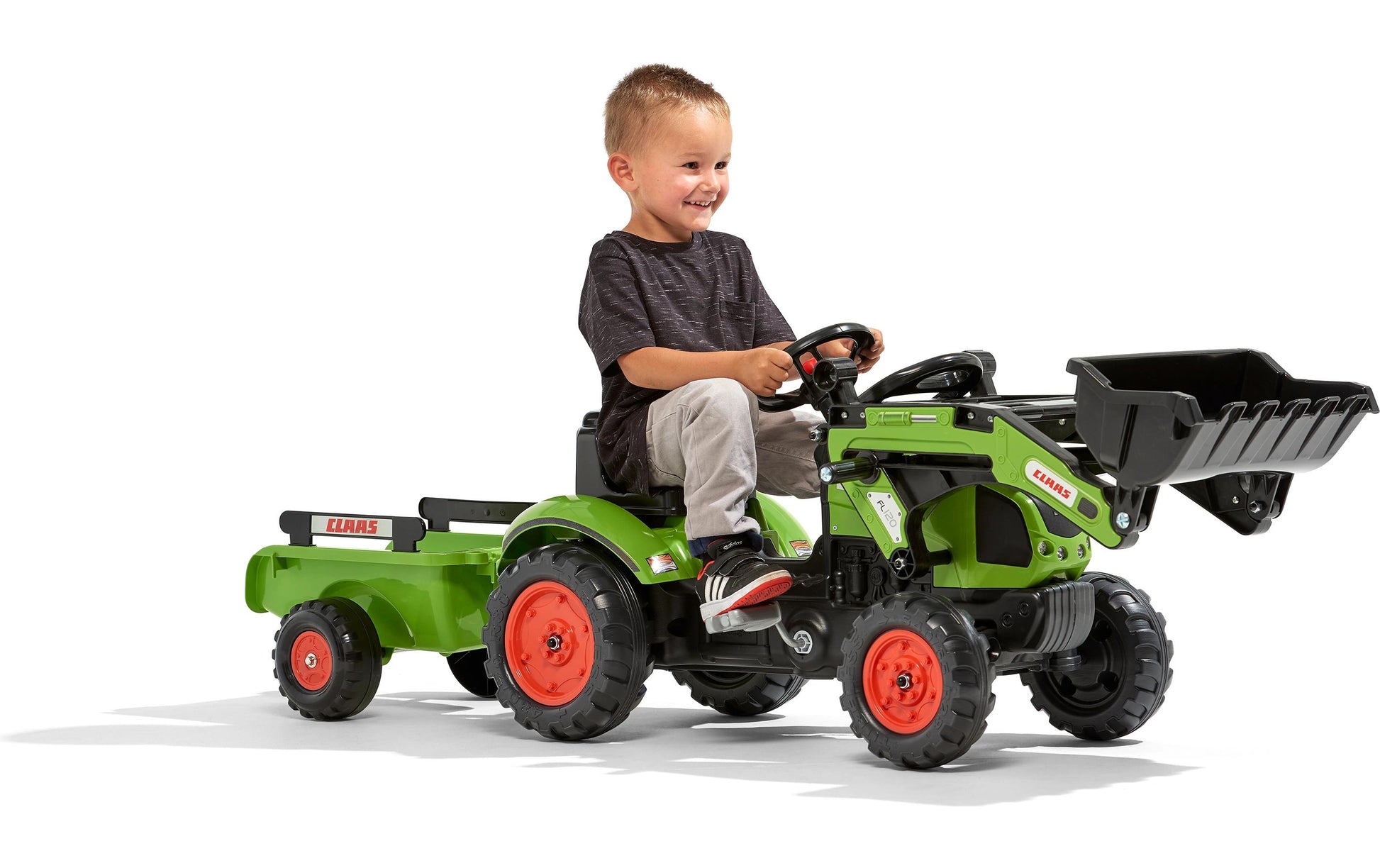 Falk Claas 2040AM Aufsitztraktor – mit Anhänger – 162 × 53 × 42 cm – ab 2 Jahren – Kunststoff – schwarz/grün