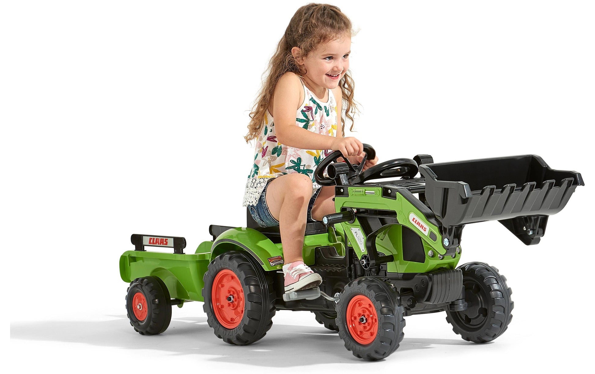 Falk Claas 2040AM Aufsitztraktor – mit Anhänger – 162 × 53 × 42 cm – ab 2 Jahren – Kunststoff – schwarz/grün