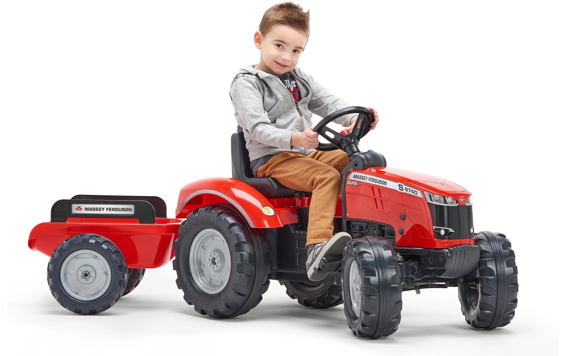 Falk Aufsitztraktor mit Anhänger – 58 × 66 × 162 cm – Kunststoff, schwarz/rot – ab 3 J.