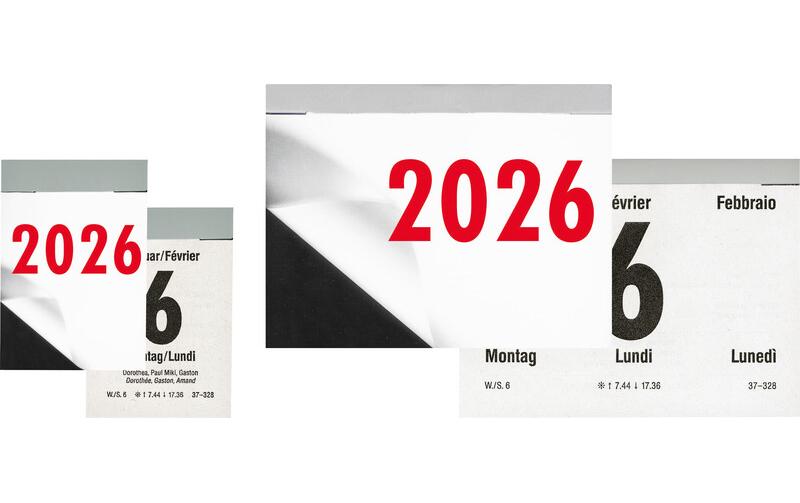 Biella Abreisskalender 2026 – 9,8 × 14,2 cm – 1 Tag/Blatt – d/f/i