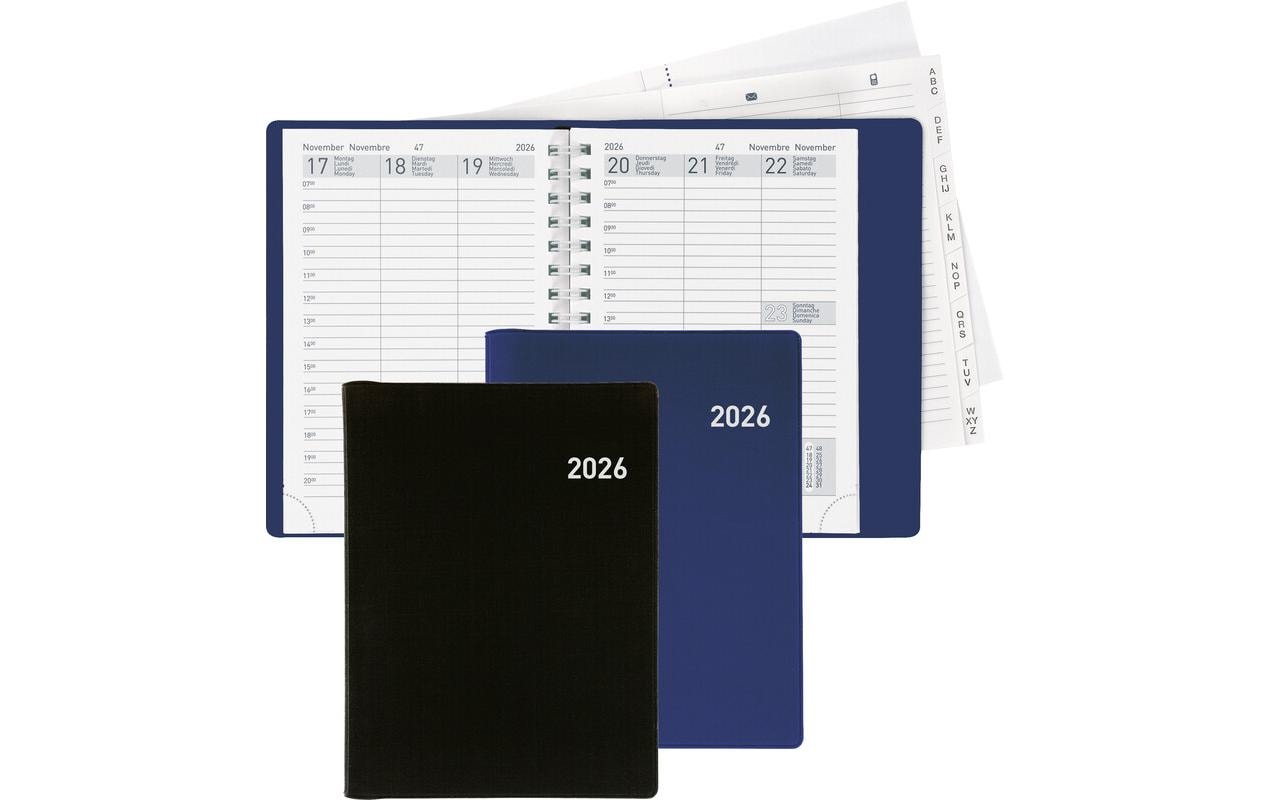Biella Rex Agenda – 1 Woche/2 Seiten, Spiralbindung, 10,1 × 14,2 cm, 2026, Dunkelblau, FSC