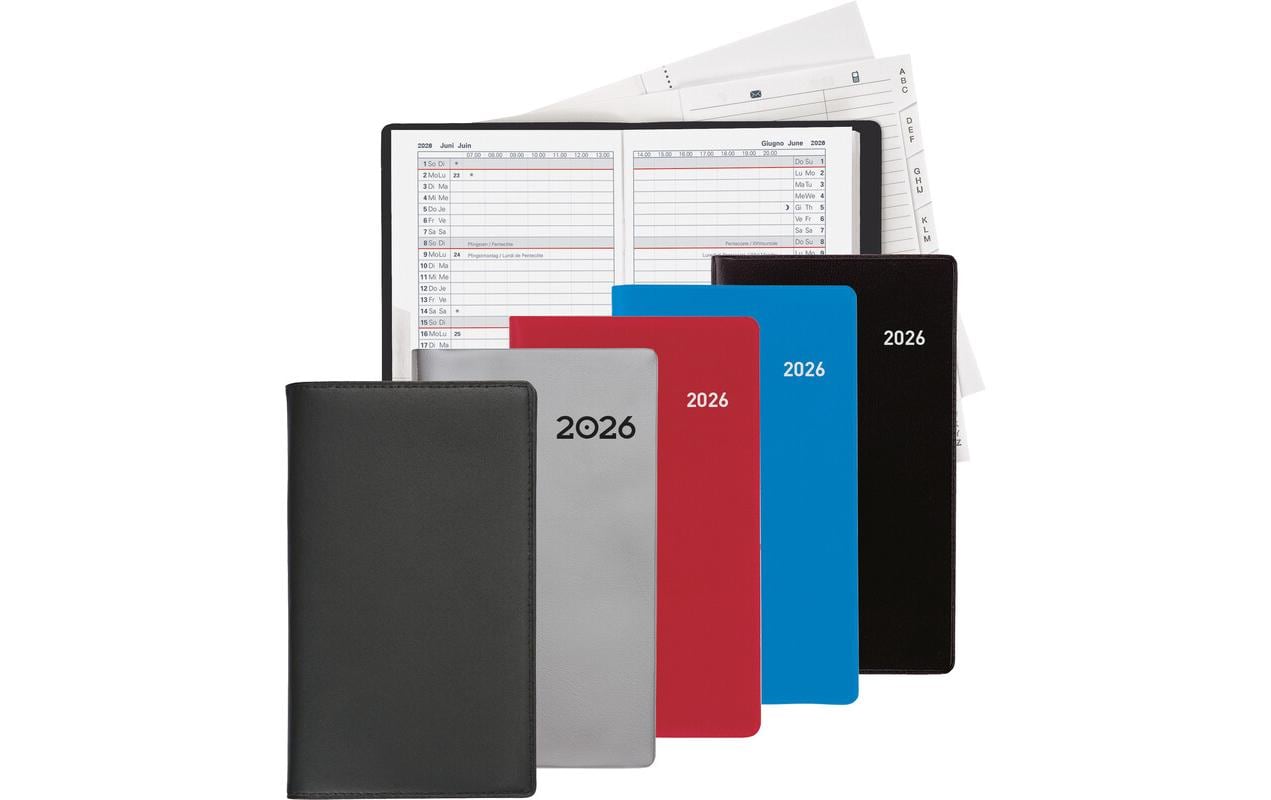 Biella Luzern Agenda – 1 Monat/2 Seiten, geheftet, 8,7 × 15,3 cm, 15 Monate Okt–Dez, 2026, Weinrot, PEFC