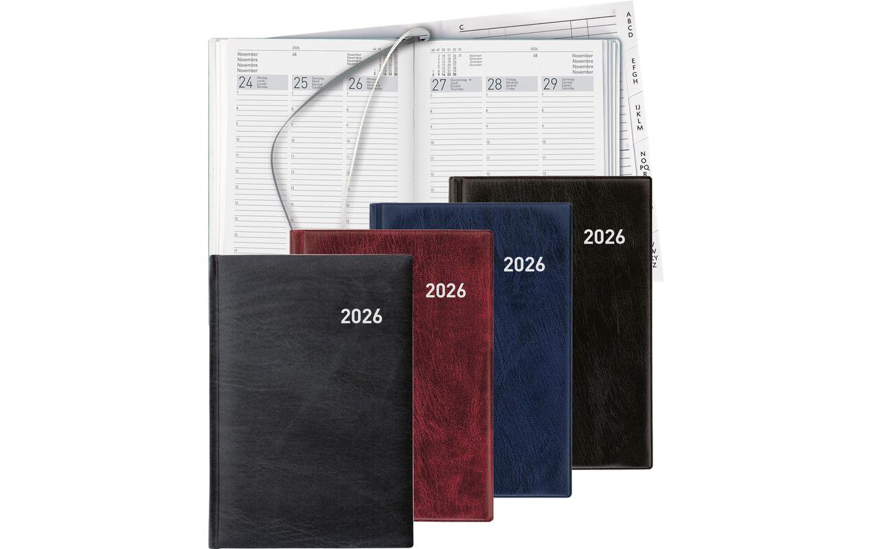 Biella Terminia Agenda – 1 Woche/2 Seiten, gebunden, 14,5 × 20,5 cm, 2026, weinrot, FSC