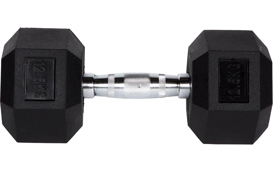 Fitcom Kurzhantel mit festem Gewicht, 12,5 kg, 32,5 × 14,0 × 16,0 cm, Gummi, Schwarz – 1 Stück