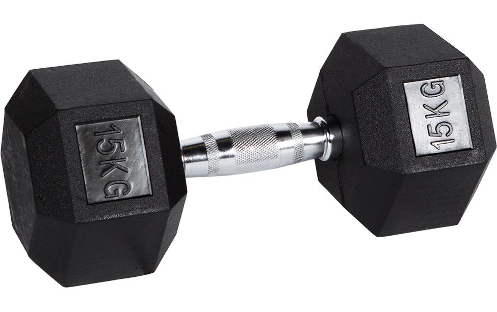 Fitcom Kurzhantel mit festem Gewicht, 34 cm × 14 cm × 16,5 cm, Eisen, Gummi, Schwarz, 15 kg – 1 Stück