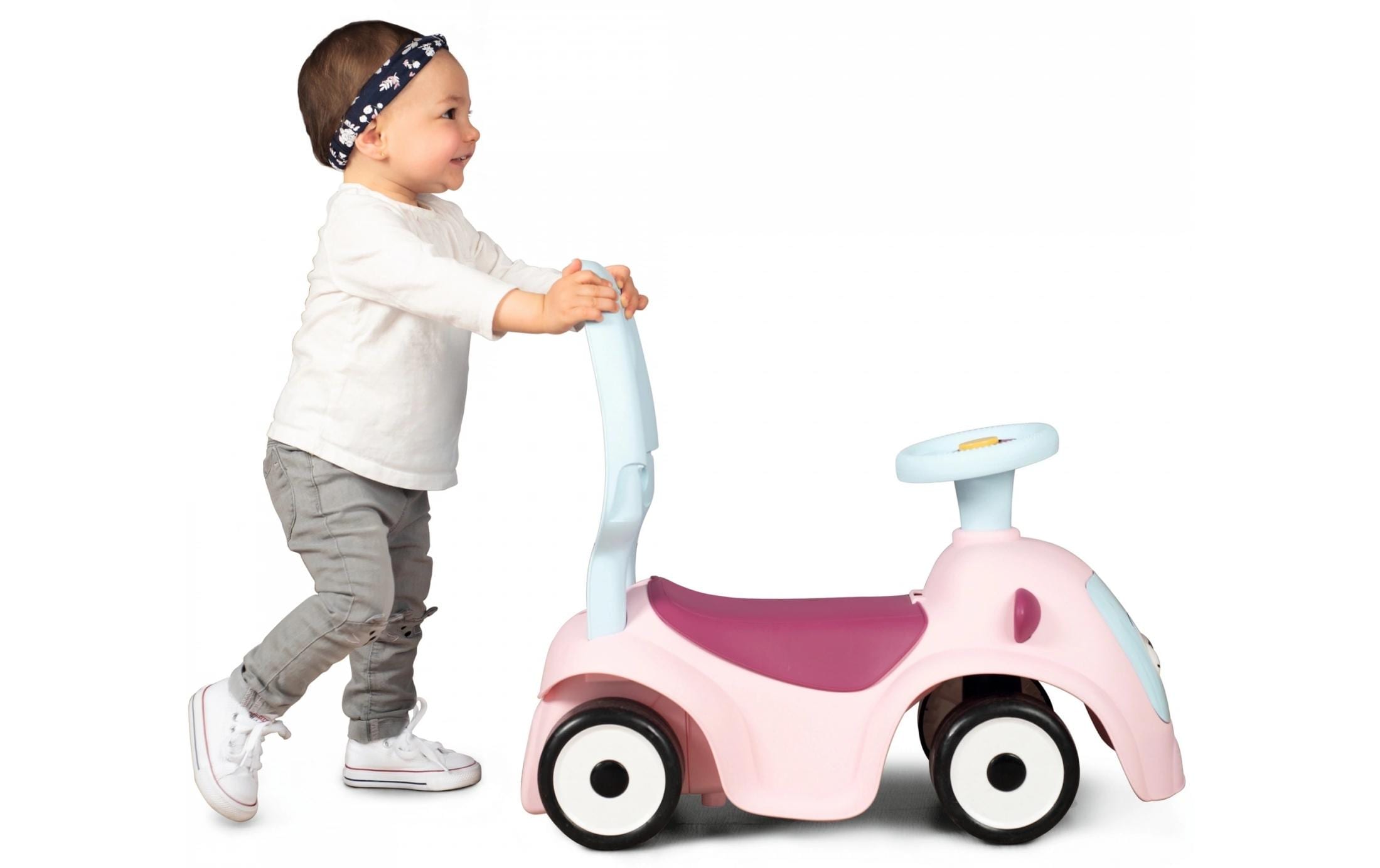 Smoby Maestro 3-in-1 Rutschfahrzeug – Rosa – 61 × 55 × 44 cm – Schiebestange, Fussstütze – ab 0,5 J.