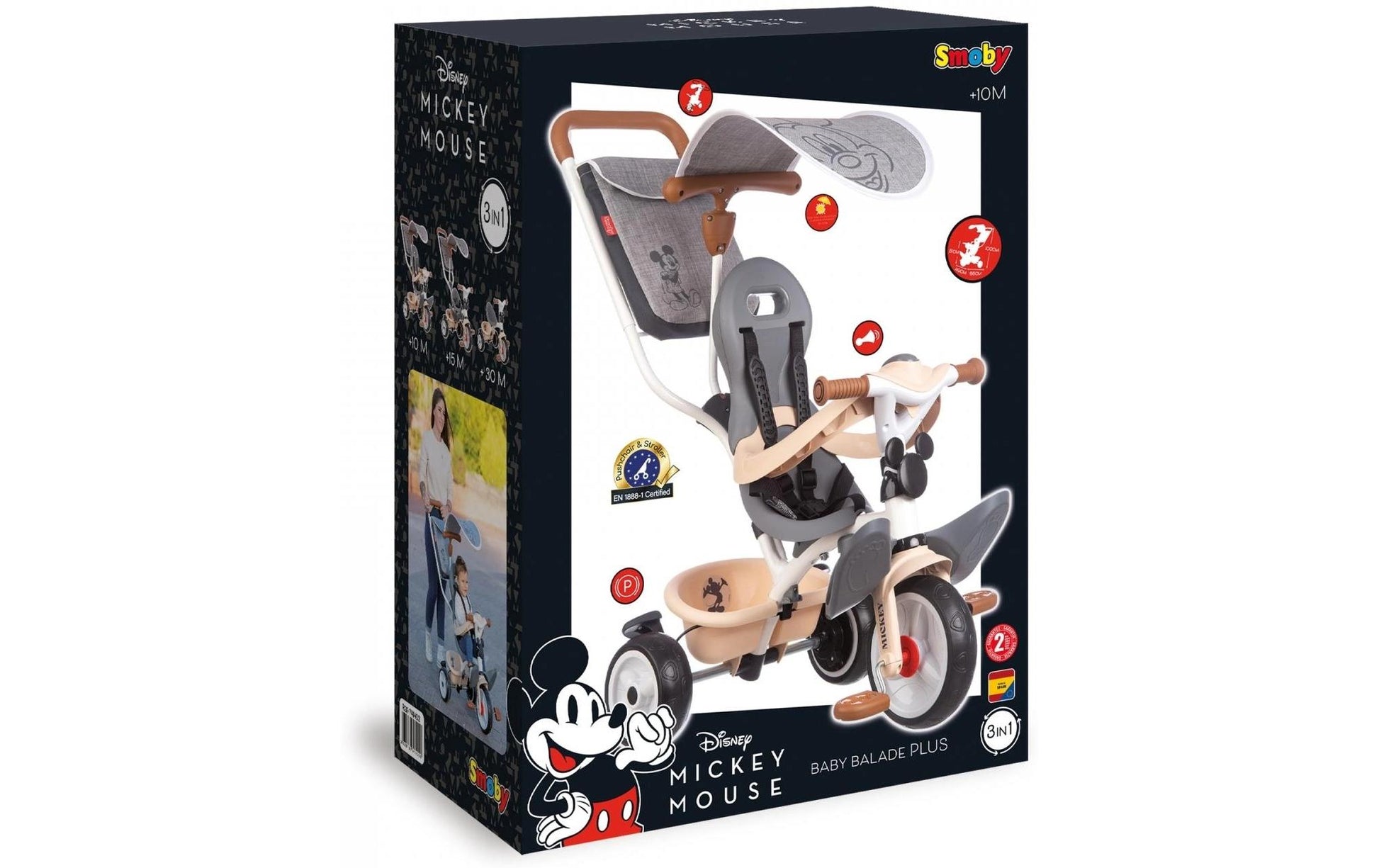 Smoby Micky Dreirad – Schiebestange, verstellbarer Sitz – 68,0 × 101,0 × 52,0 cm – ab 10 Monaten