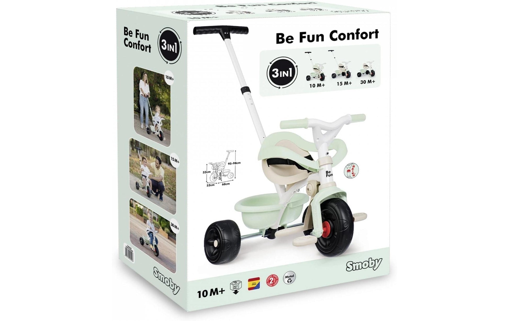 Smoby Be Fun Komfort Dreirad – Schiebestange, verstellbarer Sitz – 68 × 52 × 101 cm – ab 10 Monaten