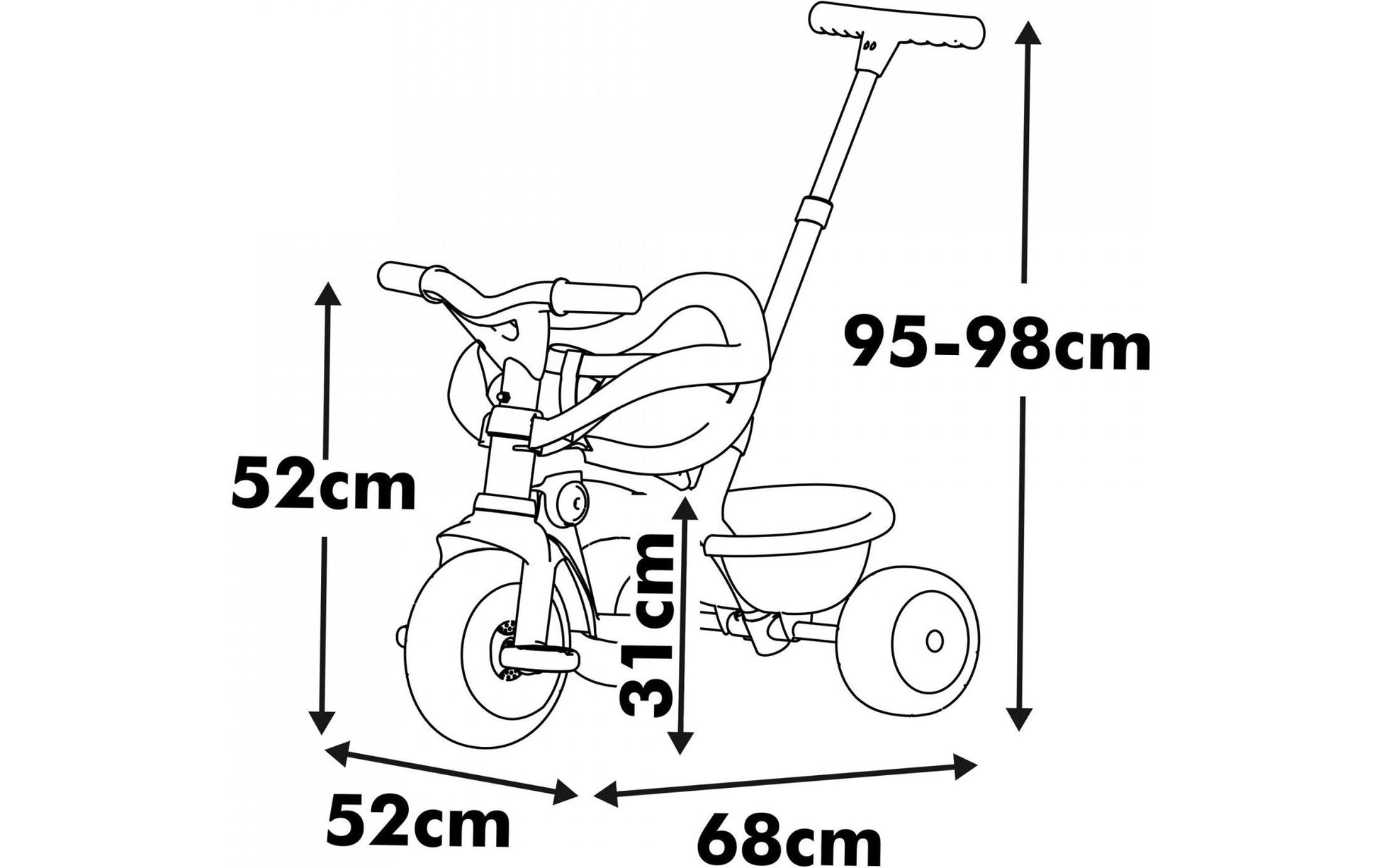 Smoby Be Fun Komfort Dreirad – Schiebestange, verstellbarer Sitz – 68 × 52 × 101 cm – ab 10 Monaten