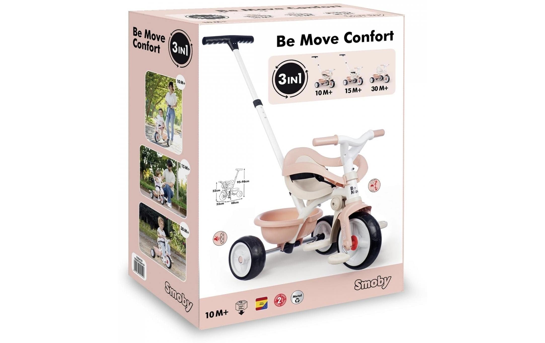 Smoby Be Move Komfort Dreirad – 68 × 101 × 52 cm – ab 10 Monaten – Kunststoff – rosa