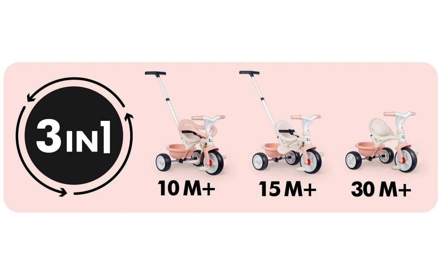 Smoby Be Move Komfort Dreirad – 68 × 101 × 52 cm – ab 10 Monaten – Kunststoff – rosa