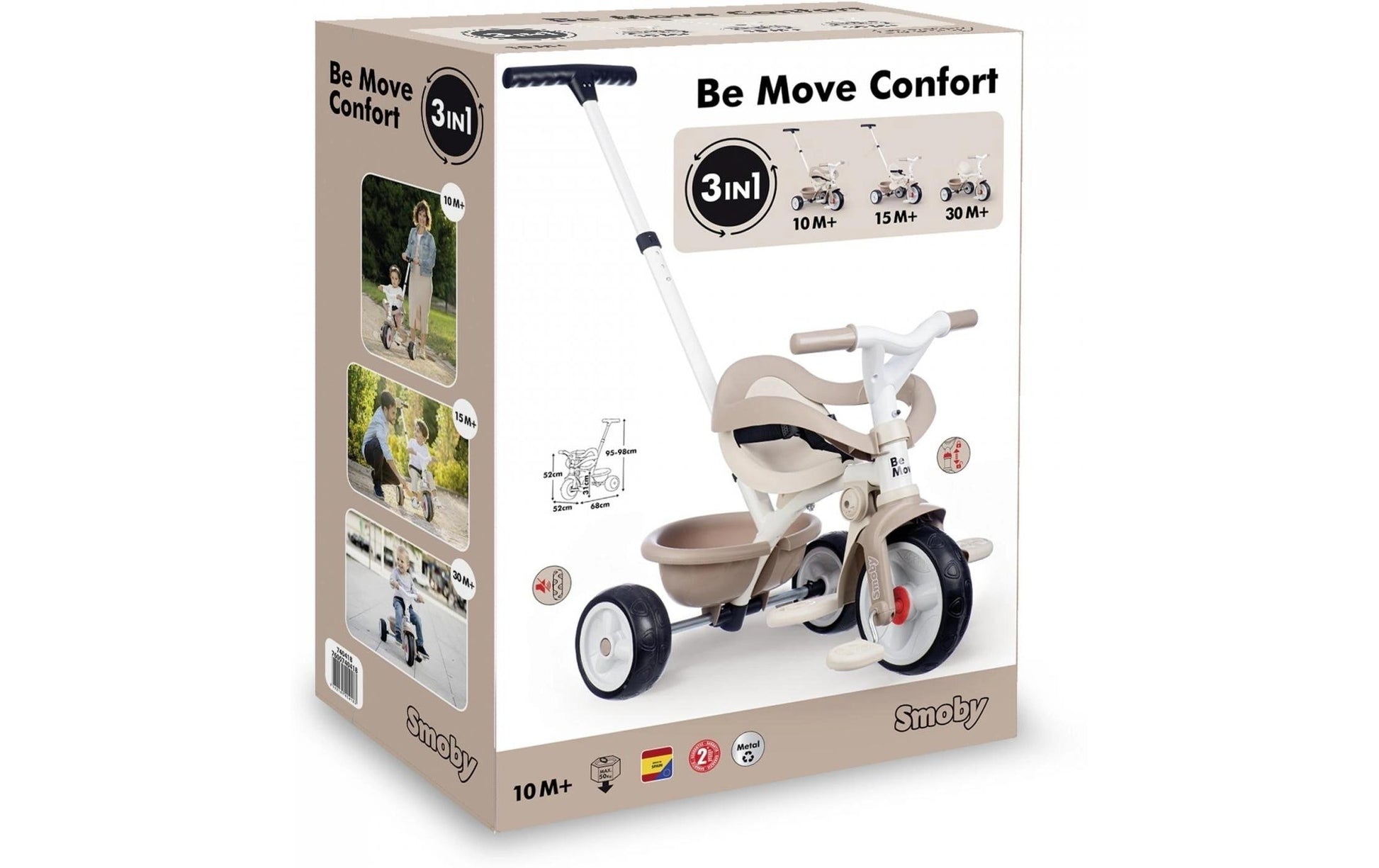 Smoby Be Move Komfort Dreirad – mit Schiebestange, verstellbarem Sitz, Sitzgurt – ab 10 Monaten – Kunststoff