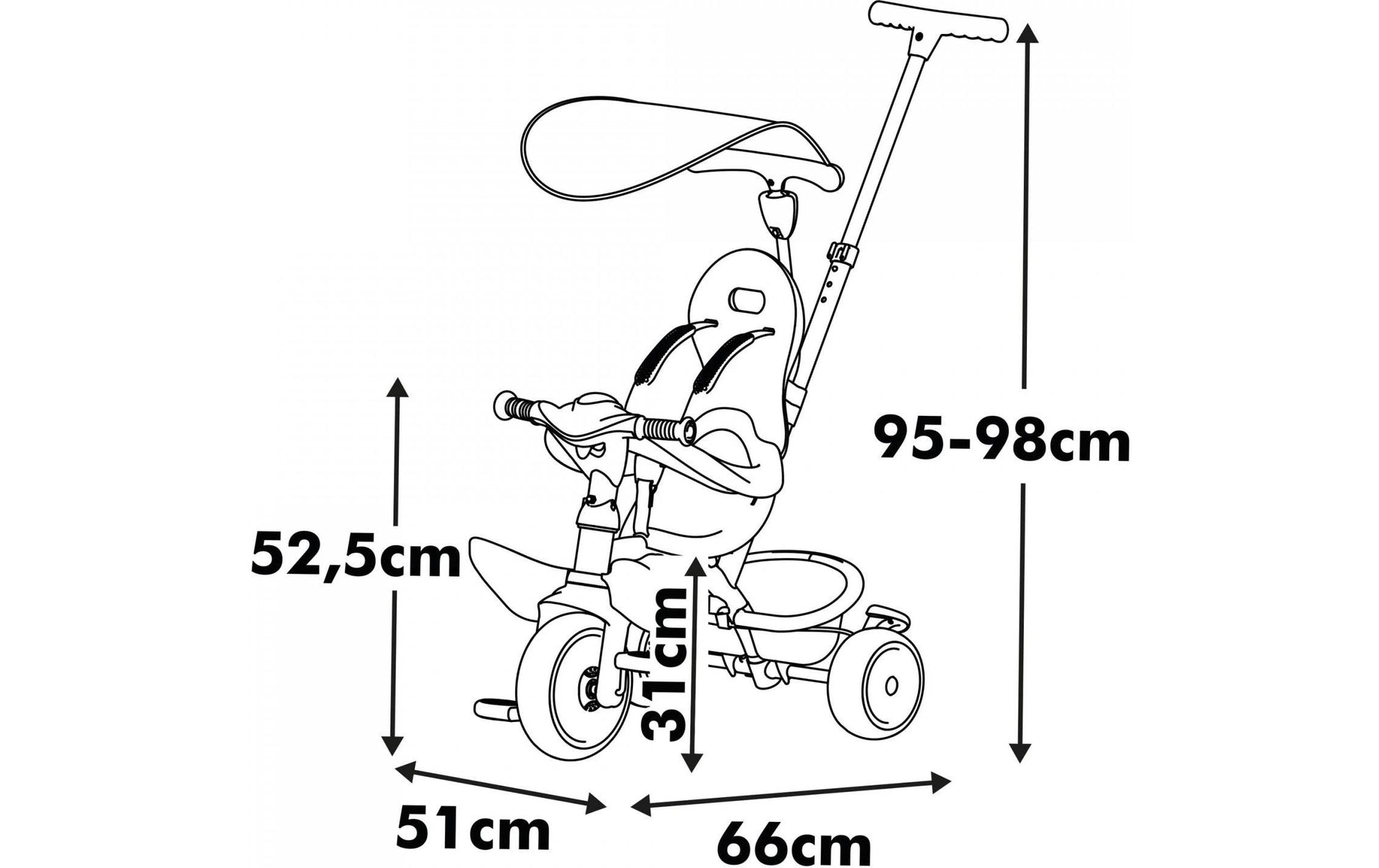 Smoby Baby Balade Dreirad – Frontantrieb, Schiebestange – 68 × 101 × 52 cm – ab 10 M. – EN 1888-1