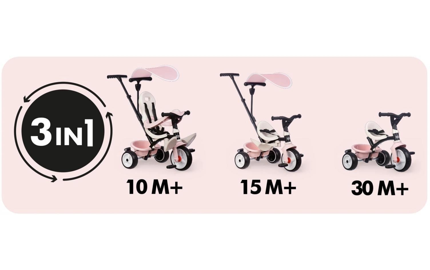 Smoby Dreirad Baby Balade – Schiebestange, Sitzgurt – 68 × 52 × 52 cm – ab 10 Monaten – rosa
