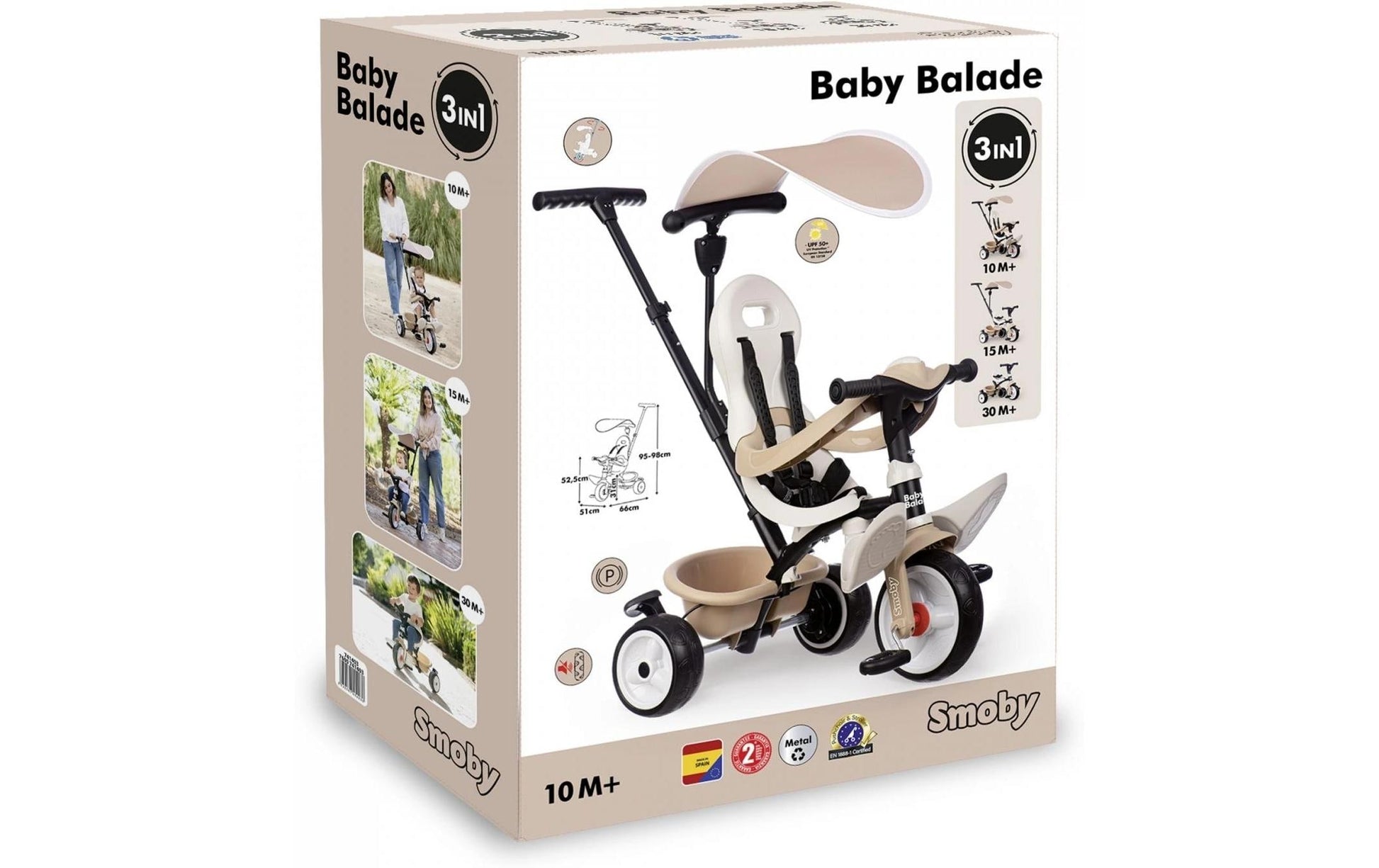 Smoby Baby Balade Dreirad – Frontantrieb, Schiebestange – 68 × 101 × 52 cm – ab 10 M. – EN 1888-1
