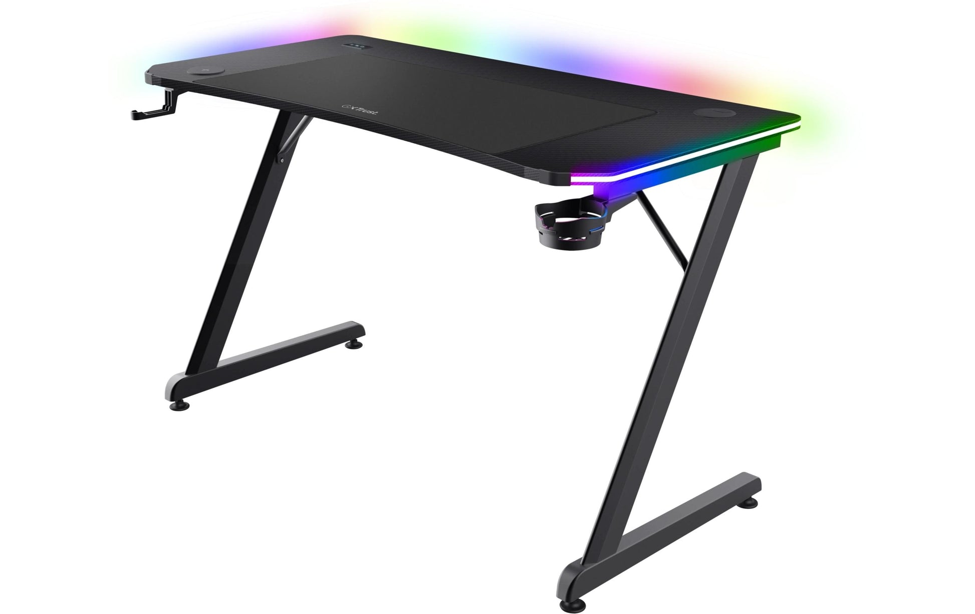 Trust GXT710 Luminus Pro – Rollbarer Computertisch, 1'200×600×740 mm, bis 150 kg, RGB-LED-Beleuchtung, Schwarz