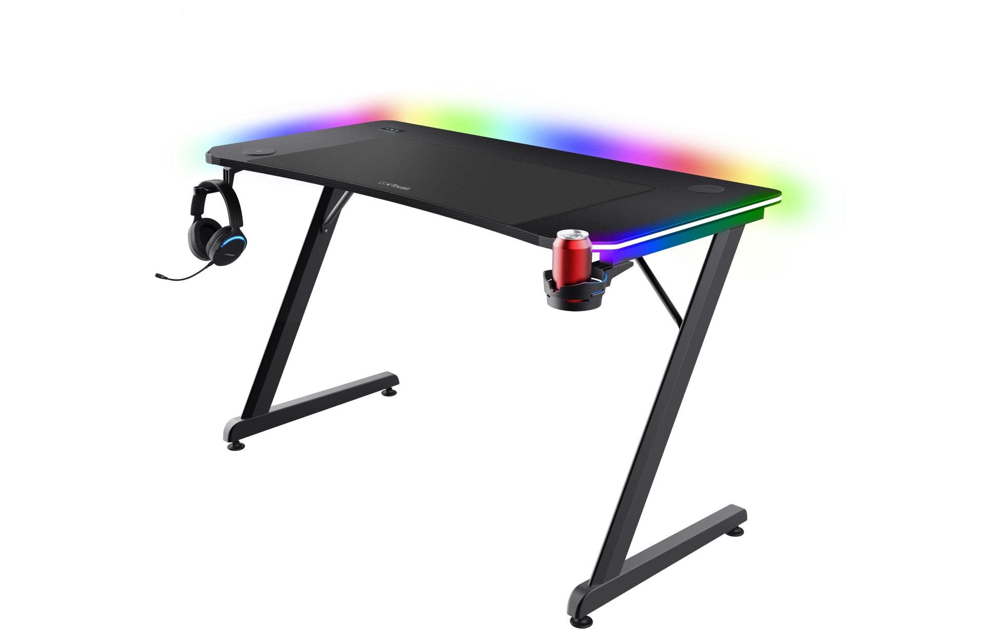 Trust GXT710 Luminus Pro – Rollbarer Computertisch, 1'200×600×740 mm, bis 150 kg, RGB-LED-Beleuchtung, Schwarz