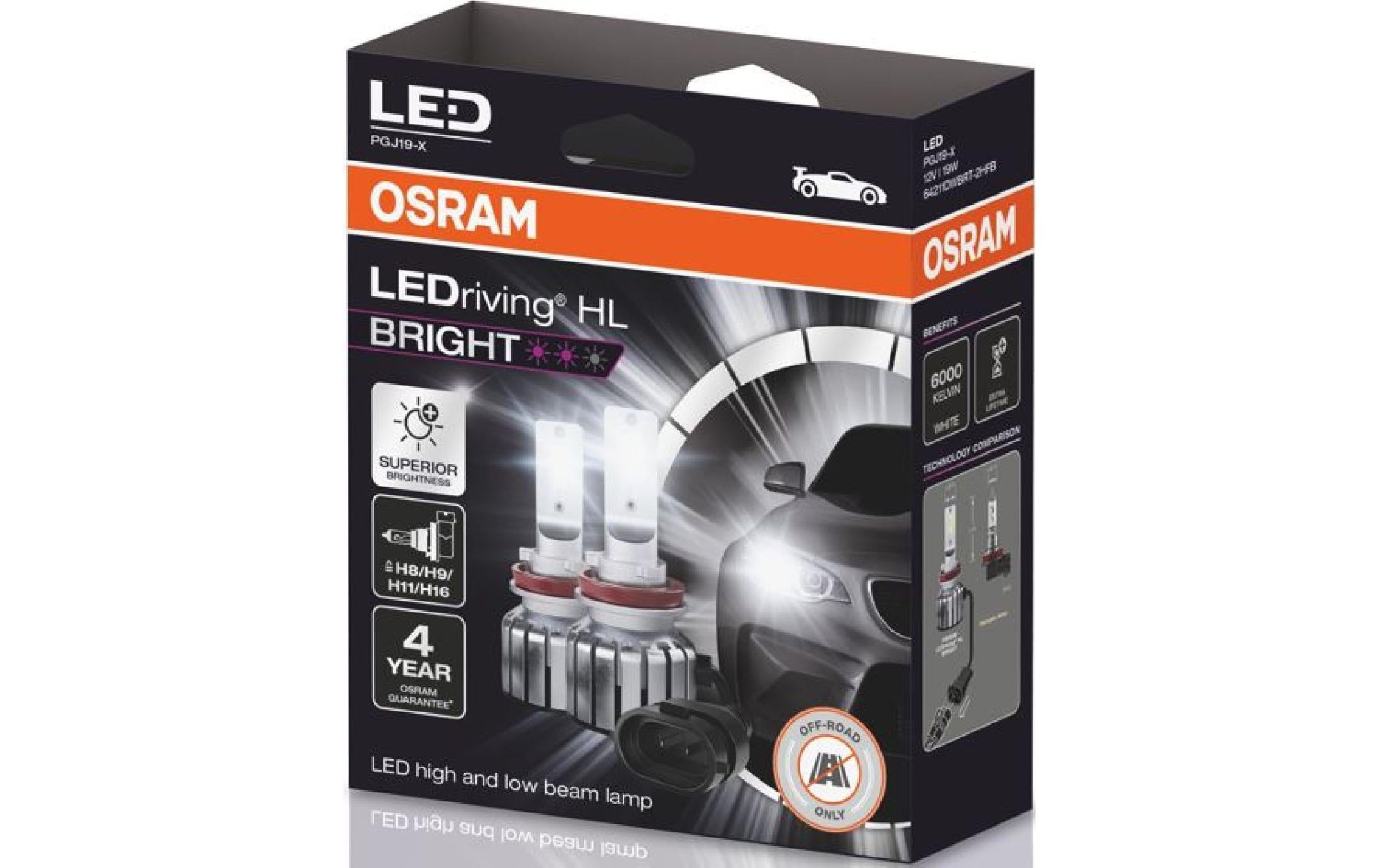 Osram Leuchtmittel PGJ19-2 – LED, Kaltweiss, für Personenwagen (H8/H11/H16)