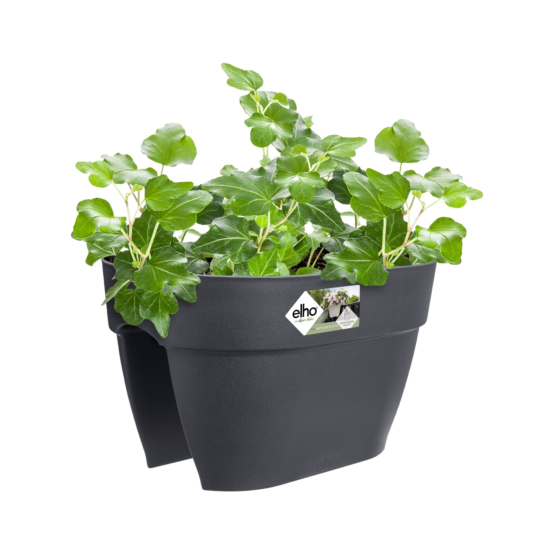 elho Campana Flower Bridge 40 Pflanzkübel – 10 l – 40 × 22 × 26 cm – Recycling-Kunststoff, Schwarz