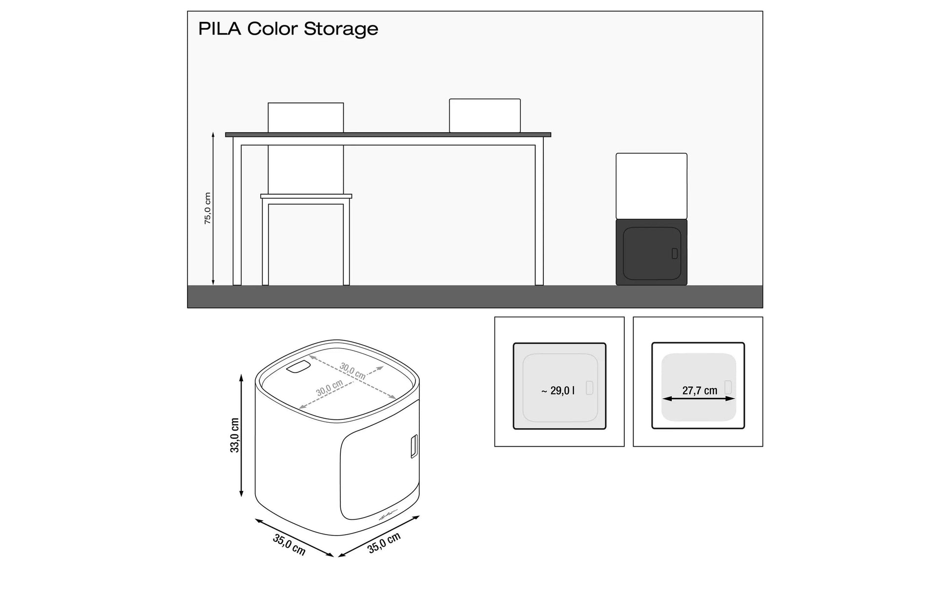 LECHUZA PILA Color Storage Aufbewahrungsbox 28,5 l – Kunststoff – sandbraun – 350 × 330 × 350 mm
