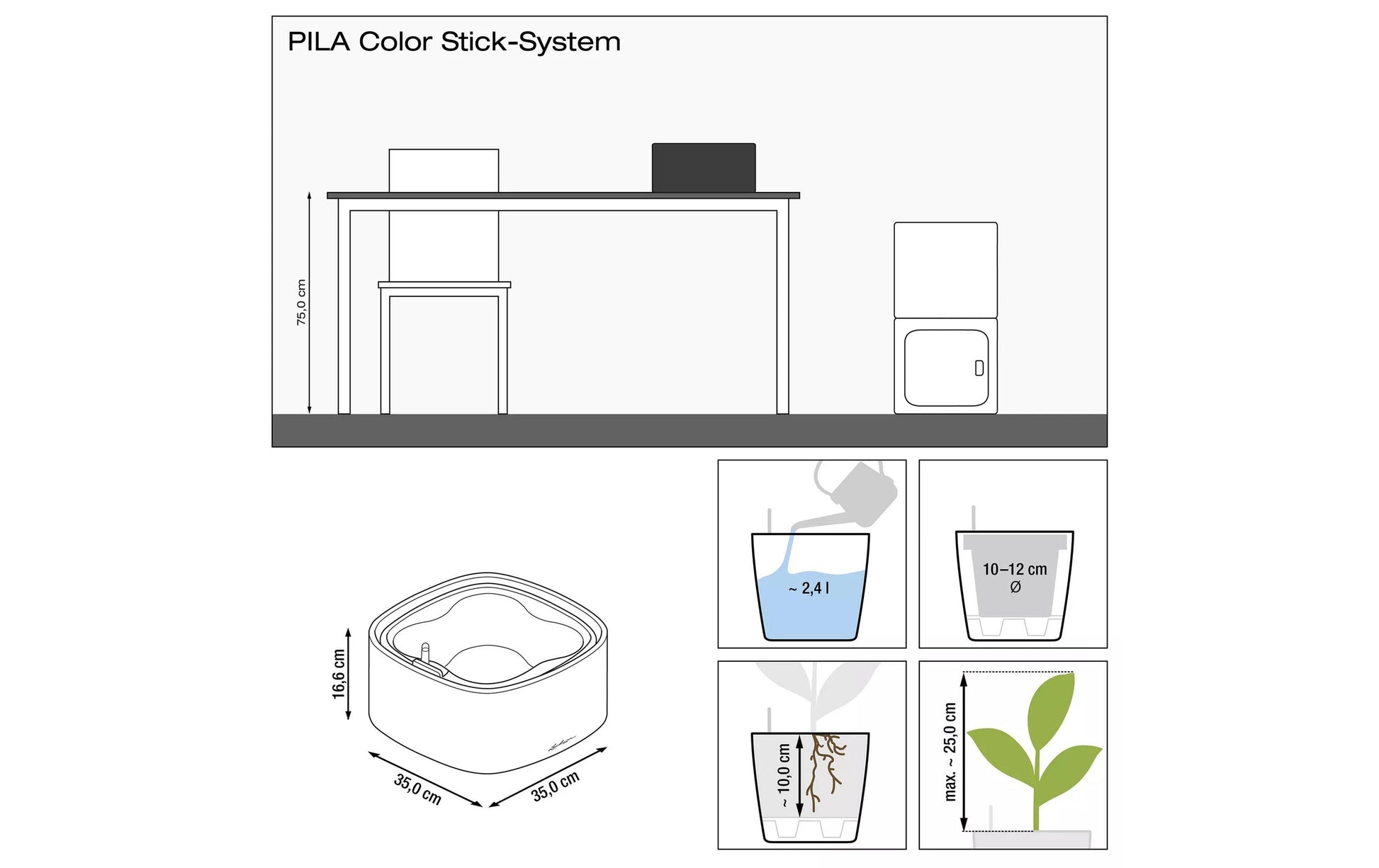 LECHUZA PILA Color Storage Aufbewahrungsbox 28,5 l – Kunststoff – Grau – mit automatischer Bewässerung