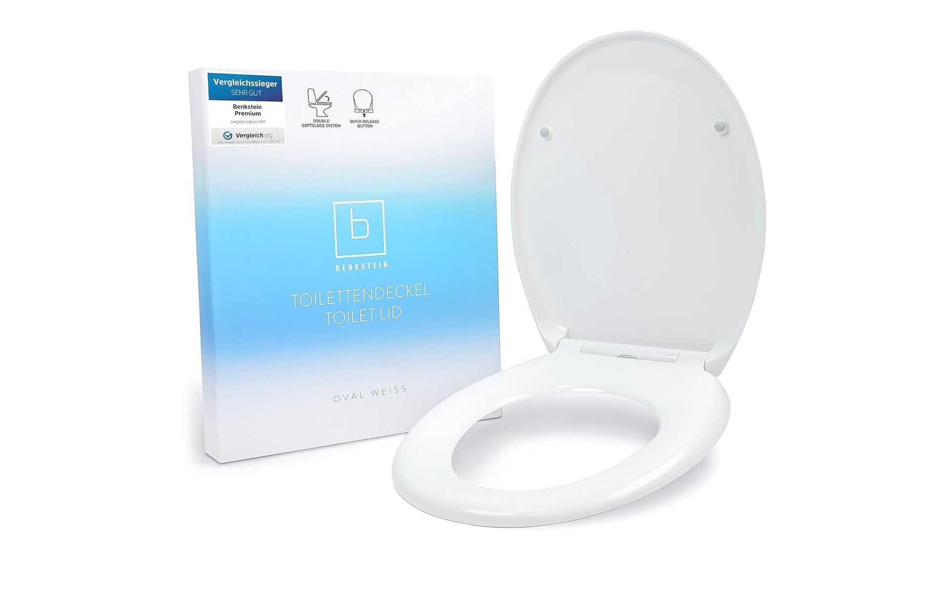 Benkstein Ovaler WC-Sitz – Kunststoff, Edelstahl, Weiss, 37,5 × 46,4 cm