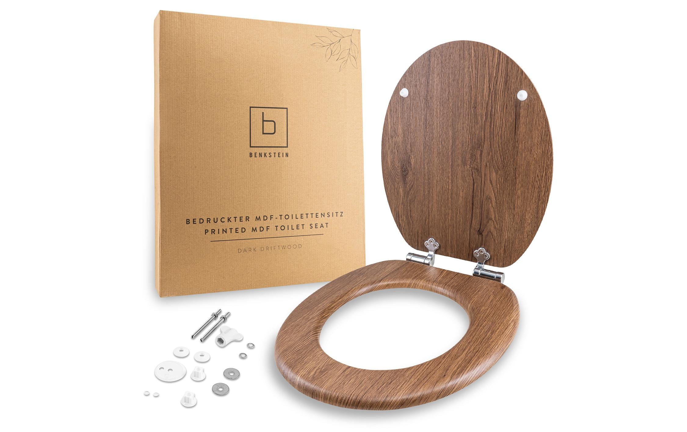 Benkstein WC-Sitz – MDF, dunkelbraun, für Scharniere 130–185 mm, 37,5 × 43,5 cm