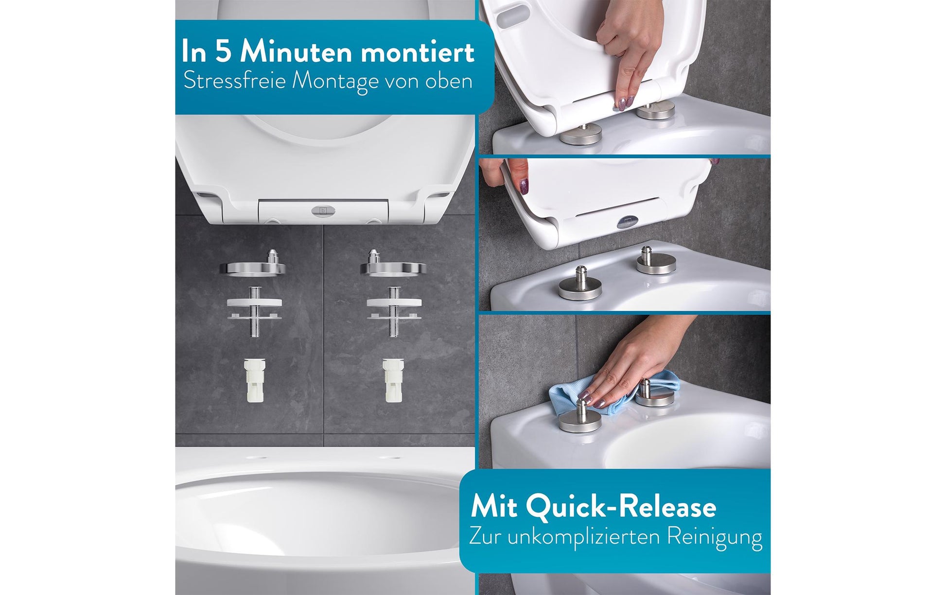 Benkstein Ovaler WC-Sitz – Kunststoff, Edelstahl, Weiss, 37,5 × 46,4 cm