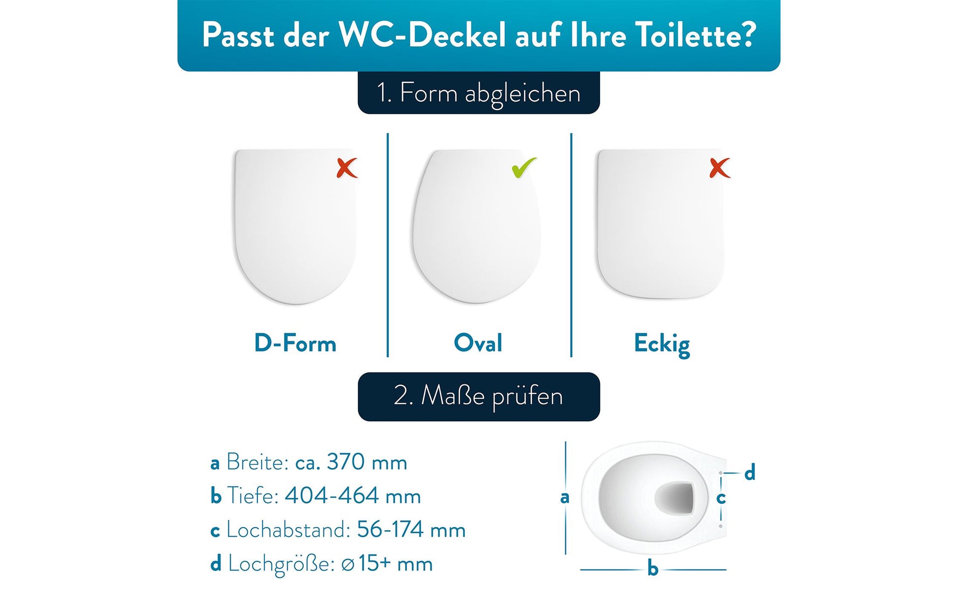 Benkstein Ovaler WC-Sitz – Kunststoff, Edelstahl, Weiss, 37,5 × 46,4 cm
