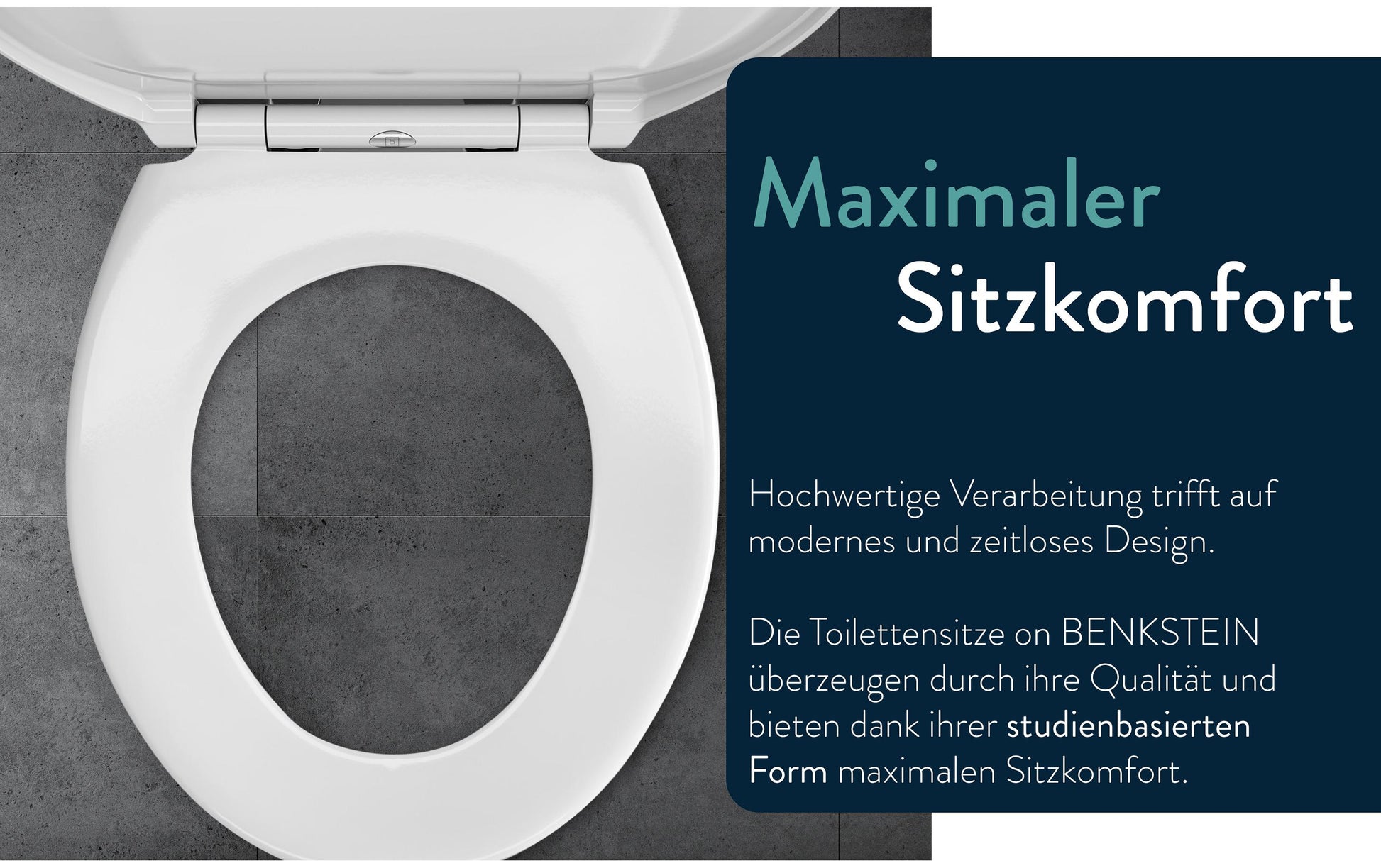 Benkstein Ovaler WC-Sitz – Kunststoff, Edelstahl, Weiss, 37,5 × 46,4 cm