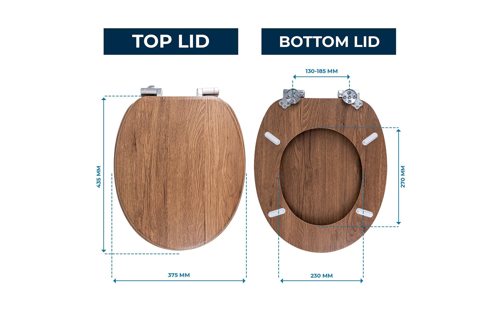 Benkstein WC-Sitz – MDF, dunkelbraun, für Scharniere 130–185 mm, 37,5 × 43,5 cm
