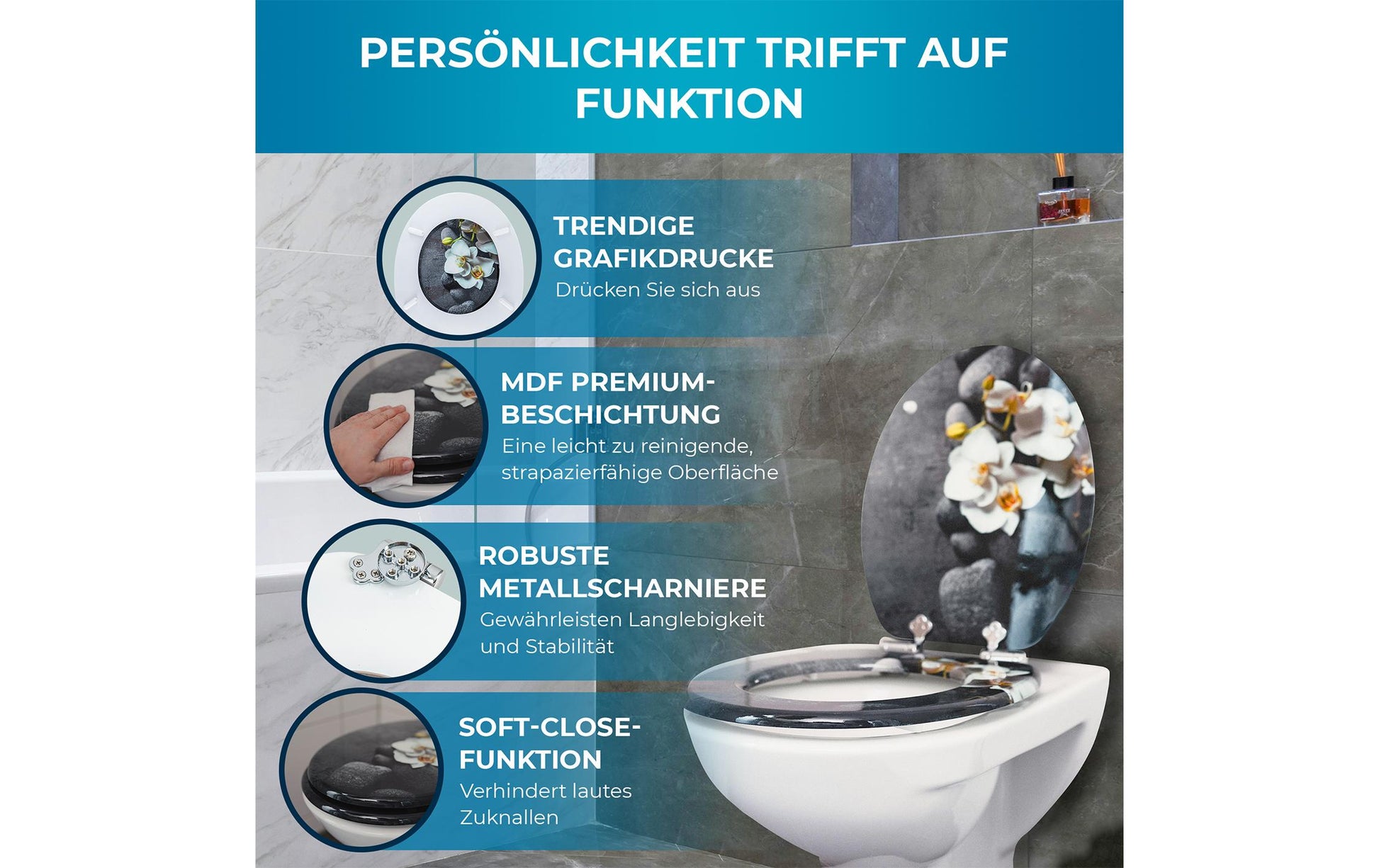 Benkstein WC-Sitz – MDF, Dunkelgrau, 37,5 × 43,5 cm