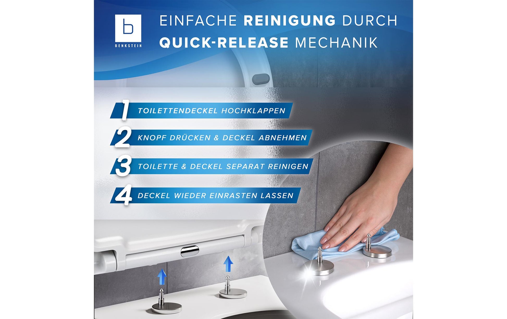 Benkstein D-Form – WC-Sitz – Kunststoff, Edelstahl, Weiss, 36 × 42,5 cm