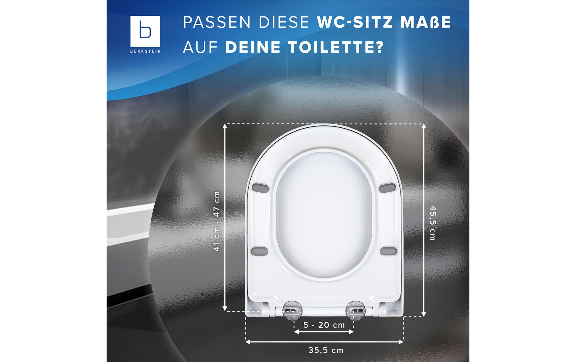 Benkstein D-Form – WC-Sitz – Kunststoff, Edelstahl, Weiss, 36 × 42,5 cm