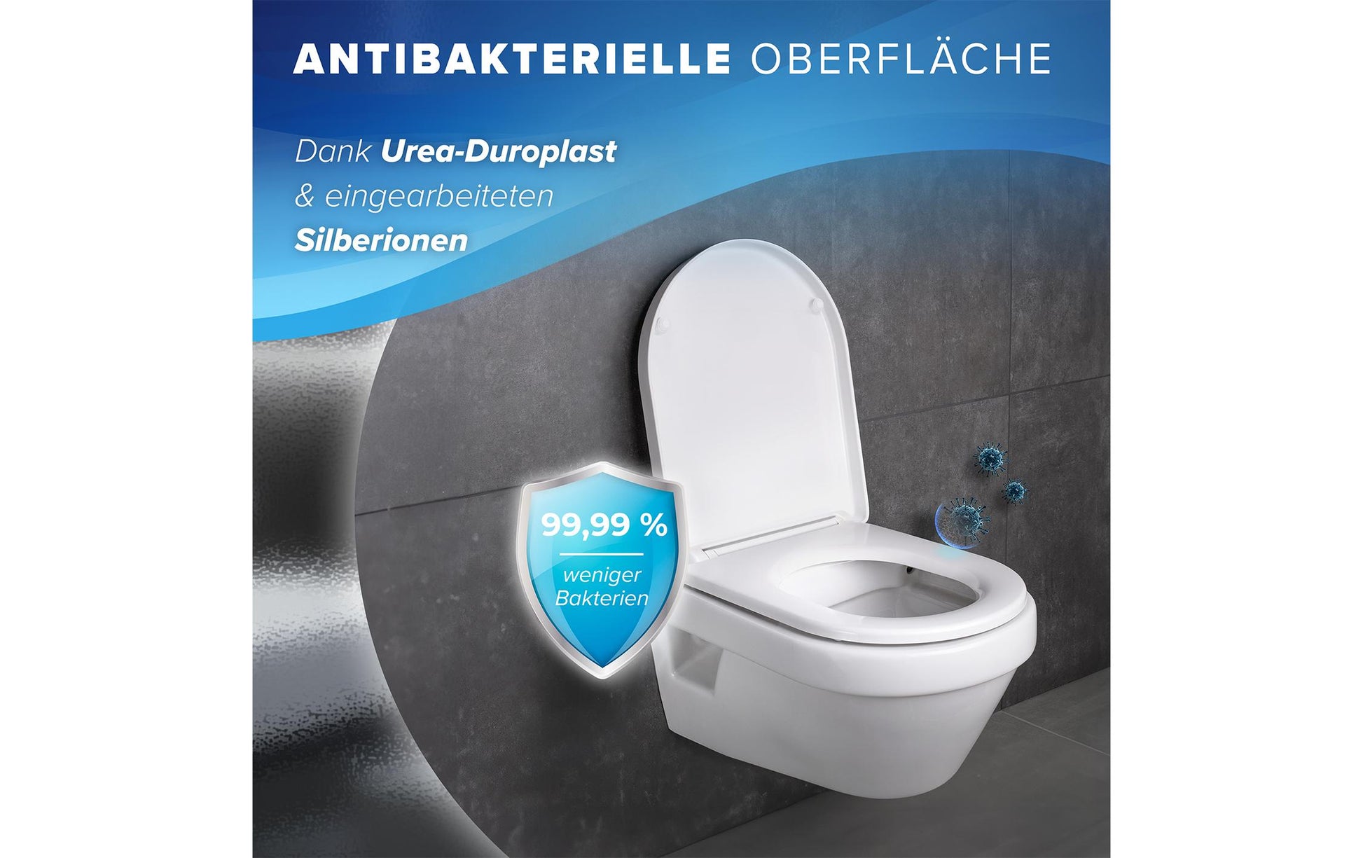 Benkstein D-Form – WC-Sitz – Kunststoff, Edelstahl, Weiss, 36 × 42,5 cm