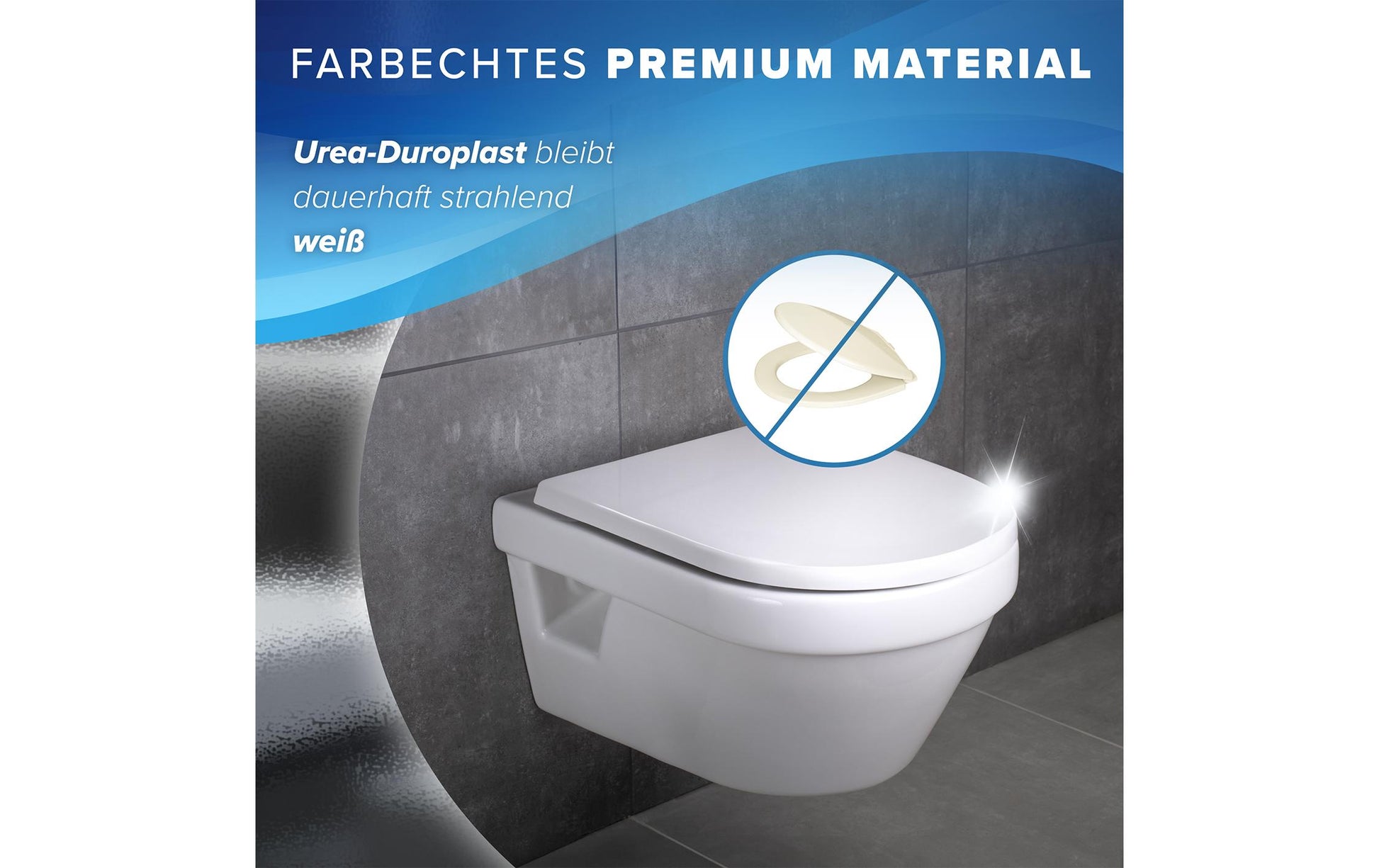 Benkstein D-Form – WC-Sitz – Kunststoff, Edelstahl, Weiss, 36 × 42,5 cm
