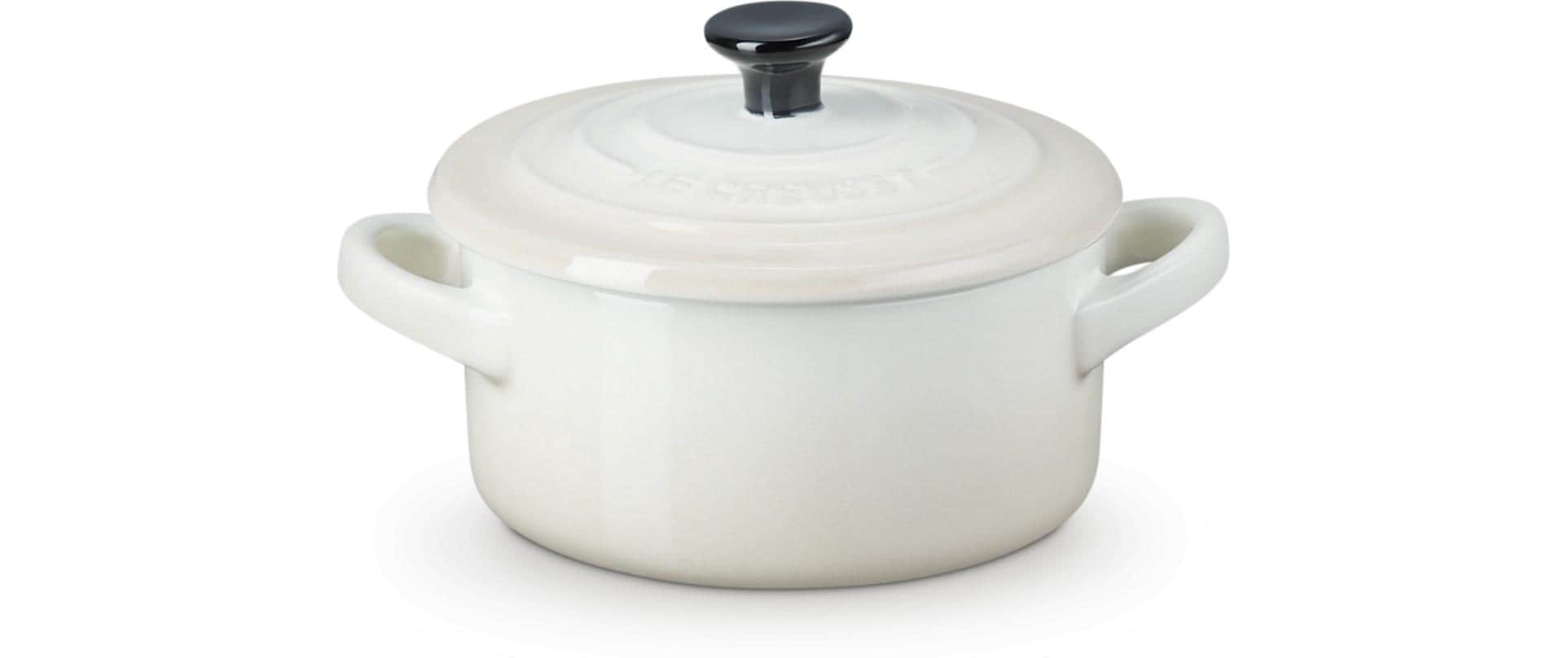 Le Creuset Mini-Kasserolle Petite Kasserolle – 250 ml, 13,8 × 4,4 × 8,1 cm, Steingut/Emaille, Weiss, mit Deckel