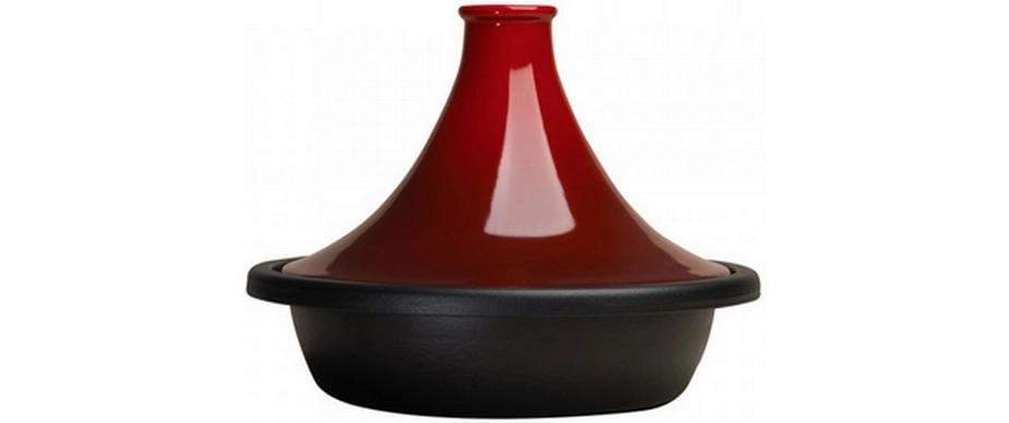 Le Creuset Fonduepfanne Tajine – Ø 31 cm, Gusseisen, für Glaskeramik, Gas, Elektro, Schwarz/Rot