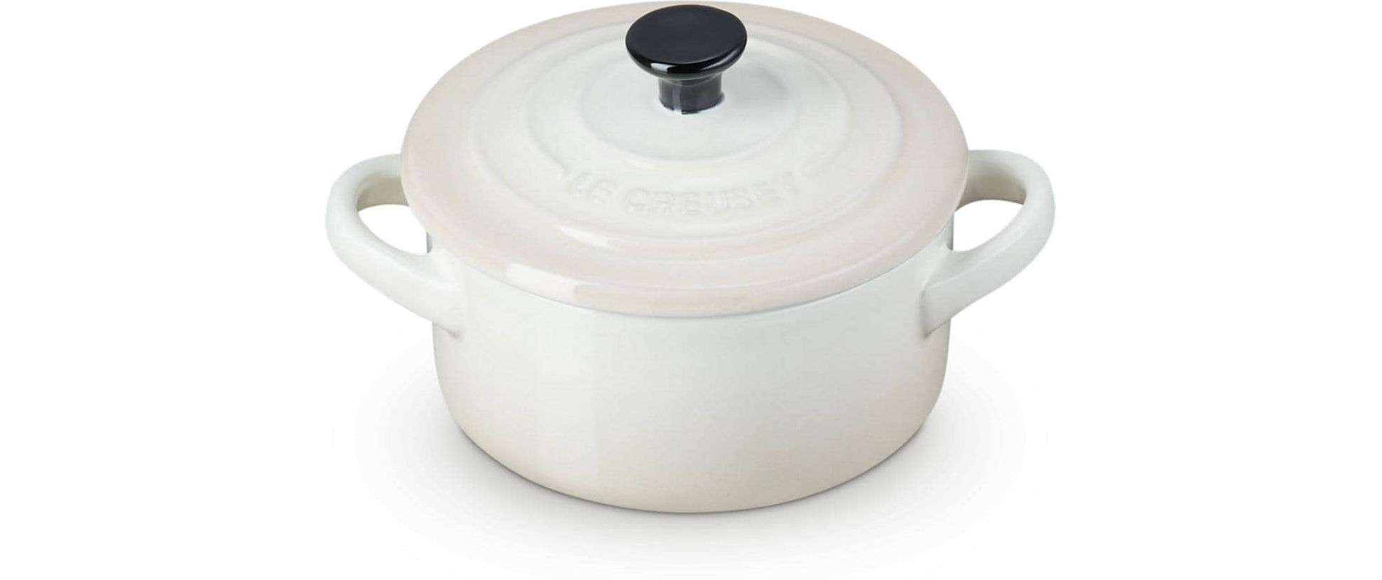 Le Creuset Mini-Kasserolle Petite Kasserolle – 250 ml, 13,8 × 4,4 × 8,1 cm, Steingut/Emaille, Weiss, mit Deckel